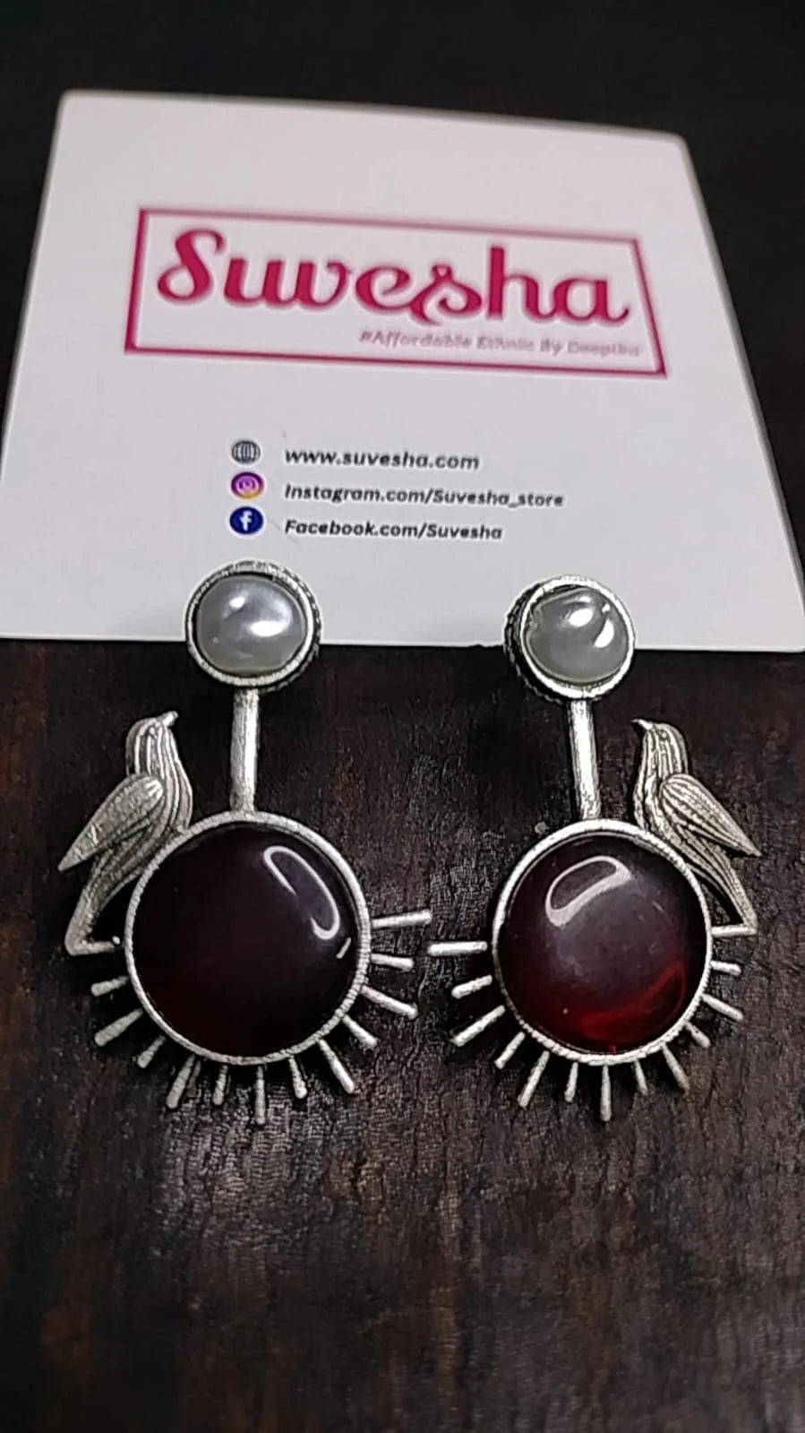 Suvesha Silver Replica Monalisa Stone Earrings