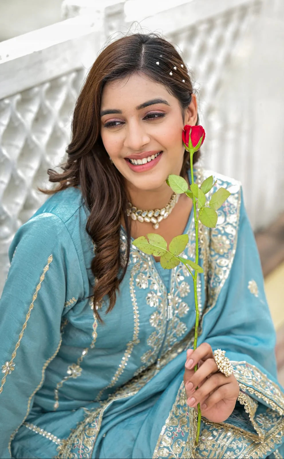 Suvesha Sharara Set With Heavy Embroidery - Blue