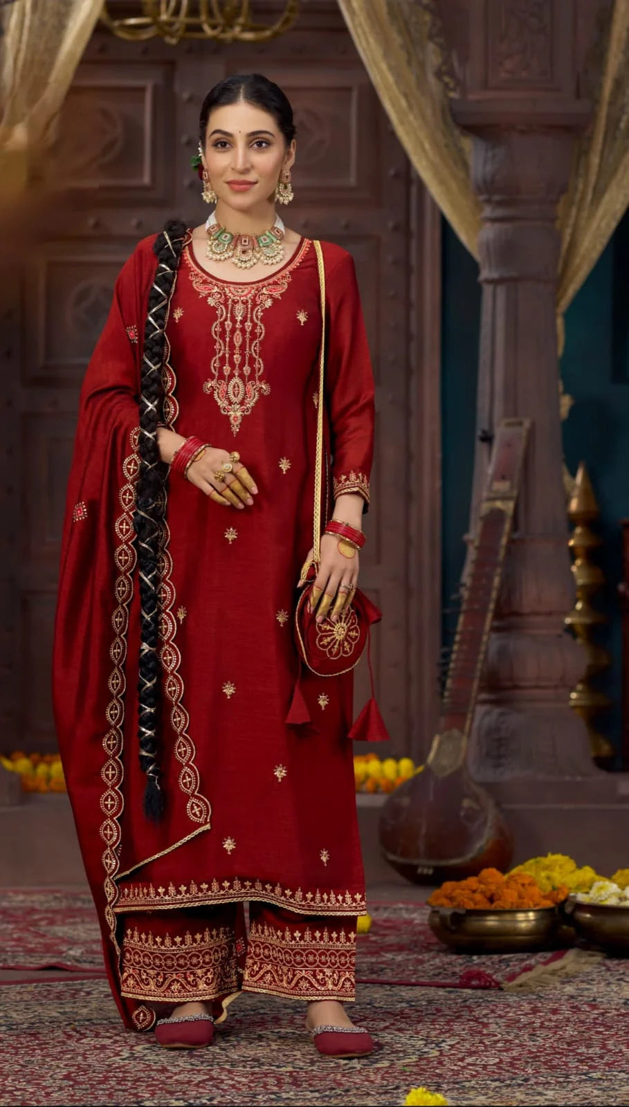 Suvesha Suit Set With Embroidery Free Hand Purse