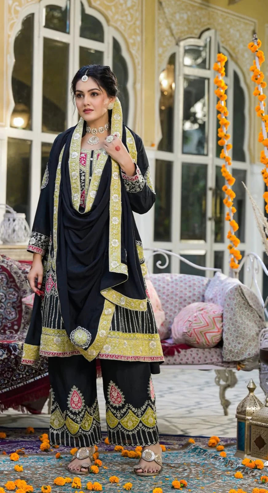 Suvesha A-Line Kali Cut Stich Suit With Heavy Embroidery Heavy Mirror