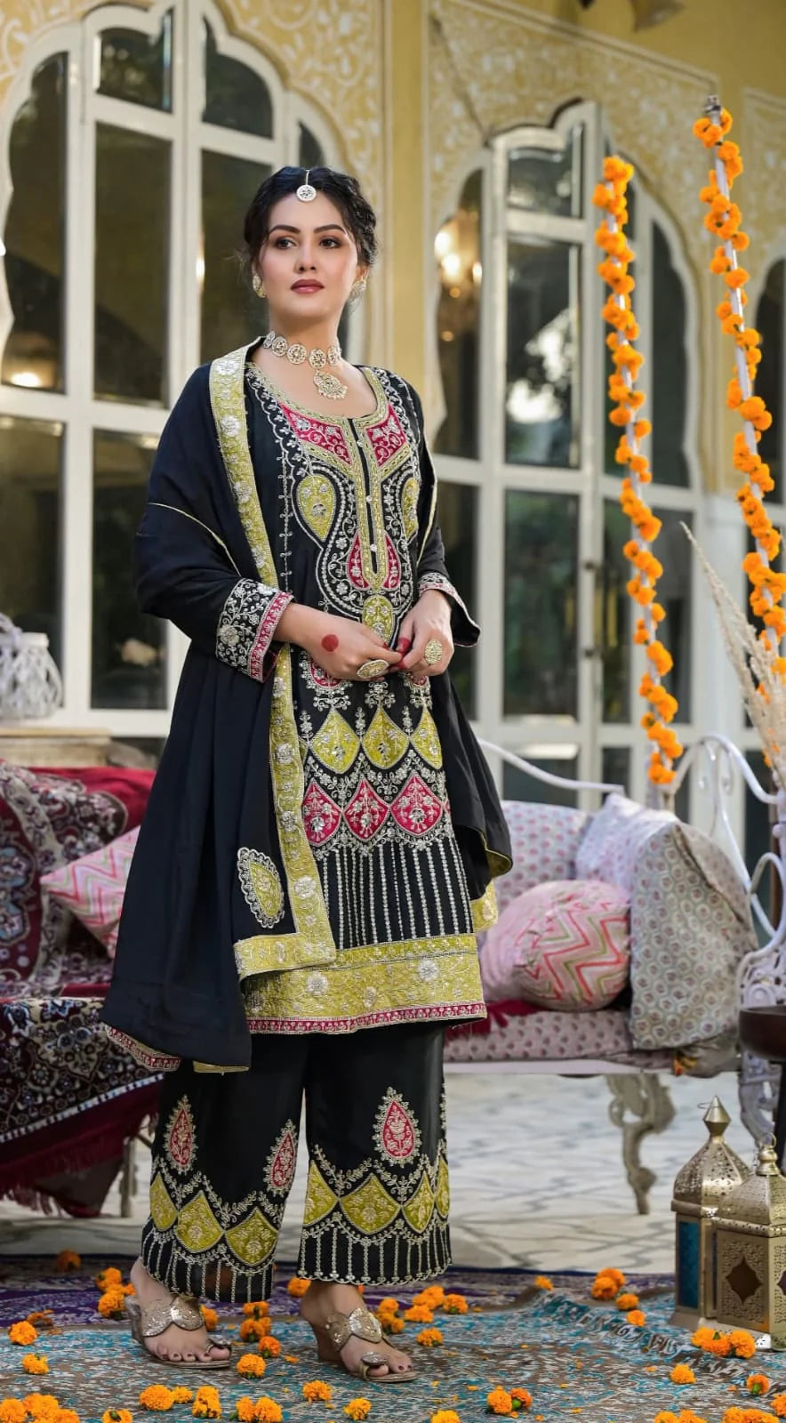 Suvesha A-Line Kali Cut Stich Suit With Heavy Embroidery Heavy Mirror