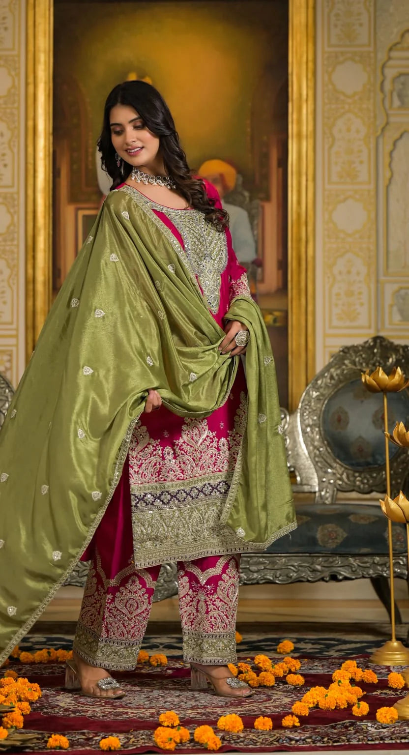 Suvehsa Plazzo Suit Set With Beautifully Heavy Embroidery