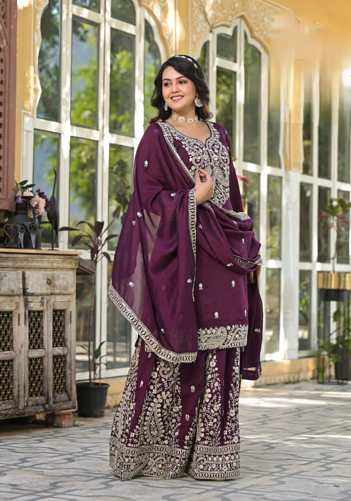 Suvesha HomeSharara SetVichitra Silk Sharara Suit Set With Heavy Embroidery