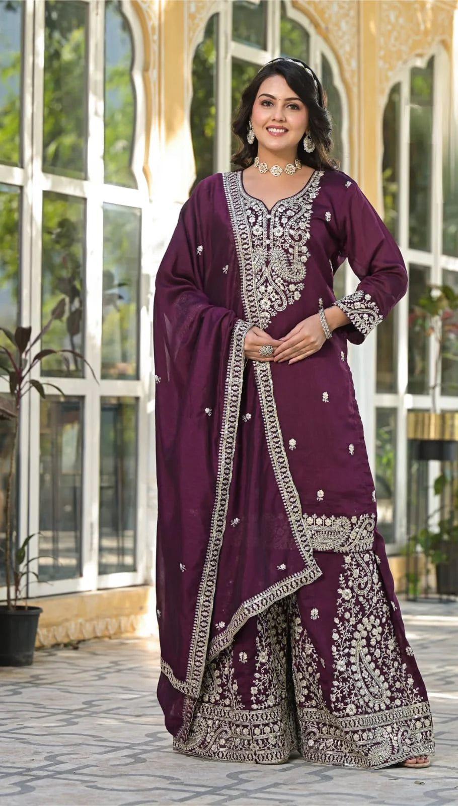 Suvesha HomeSharara SetVichitra Silk Sharara Suit Set With Heavy Embroidery