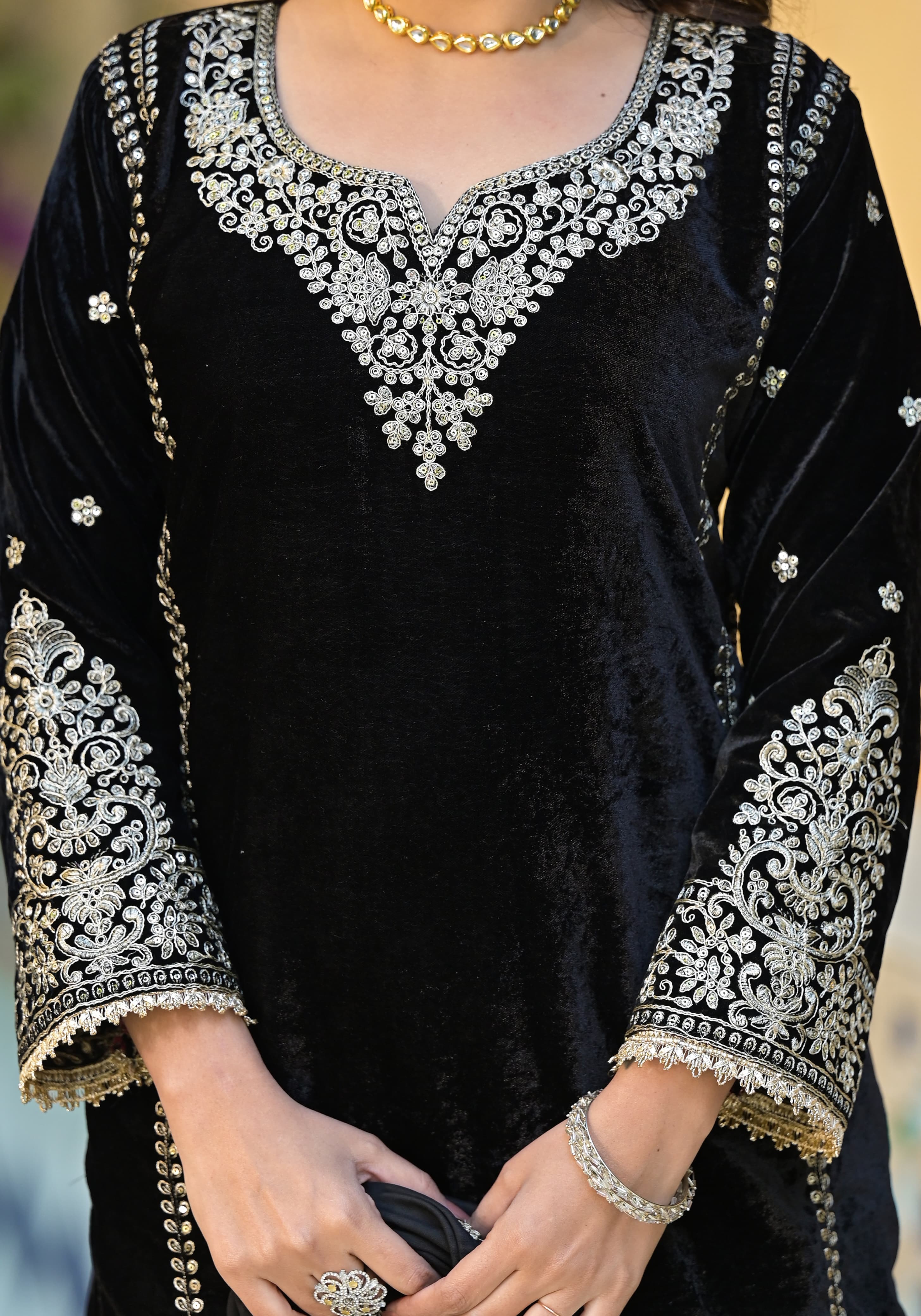 Suvesha Pure Velvet Dhoti Suit Set With Embroidery