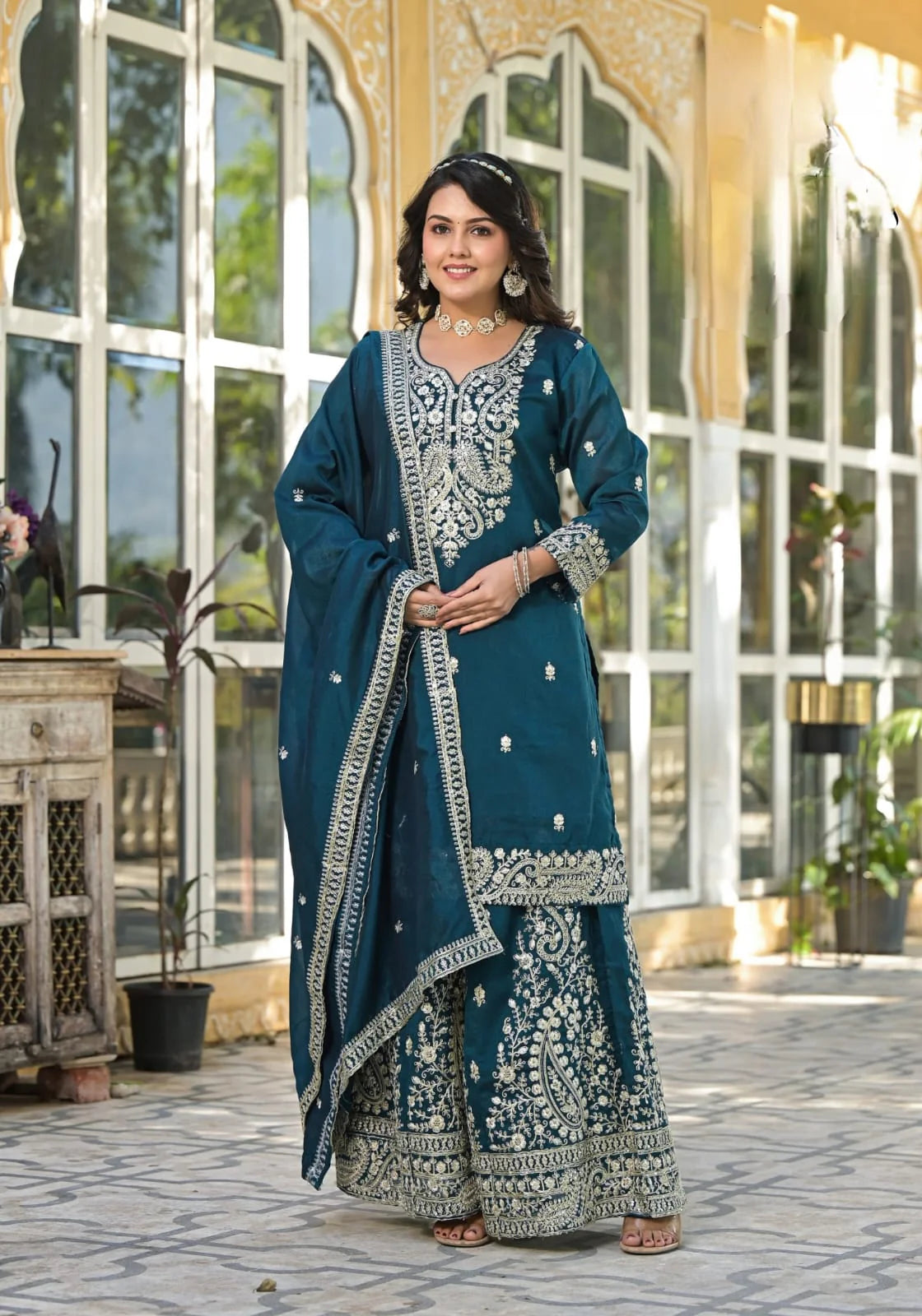 Suvesha Vichitra Silk Sharara Suit Set With Heavy Embroidery