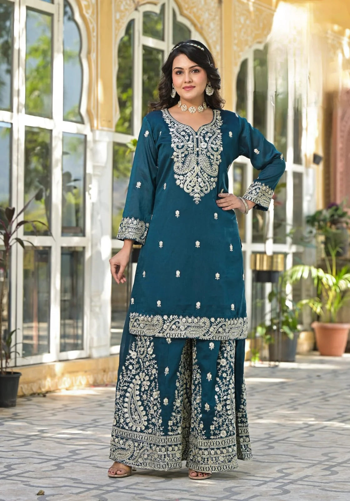 Suvesha Vichitra Silk Sharara Suit Set With Heavy Embroidery