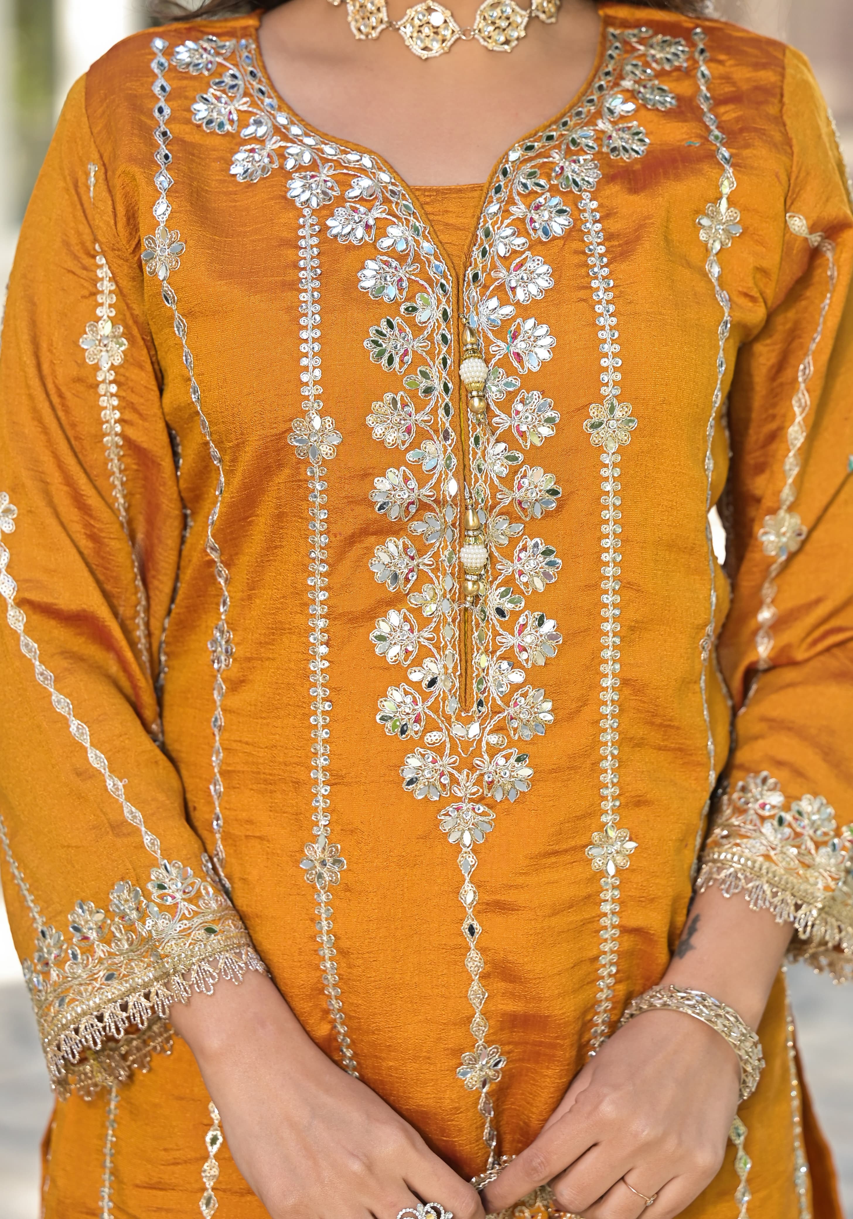 Suvesha Sharara Set With Heavy Embroidery - Mustard Yellow