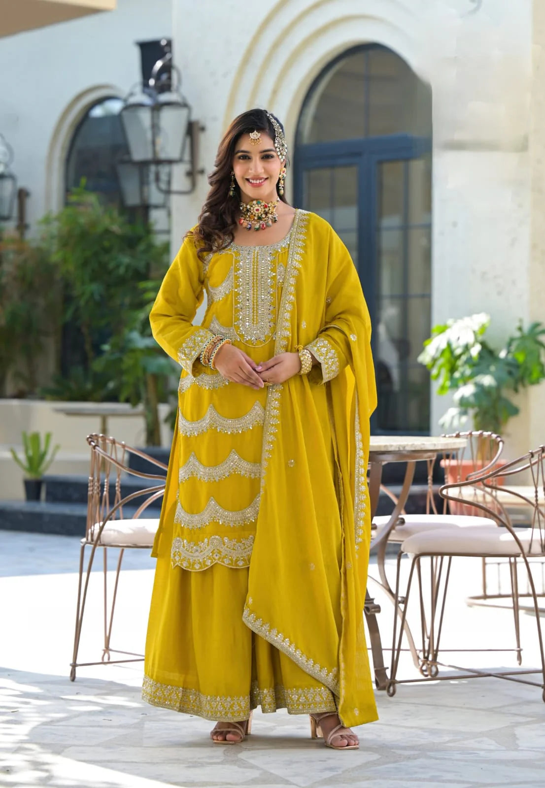 Suvesha Suvesha Garara Set with Hand-Pasted Real Mirror Work – Yellow