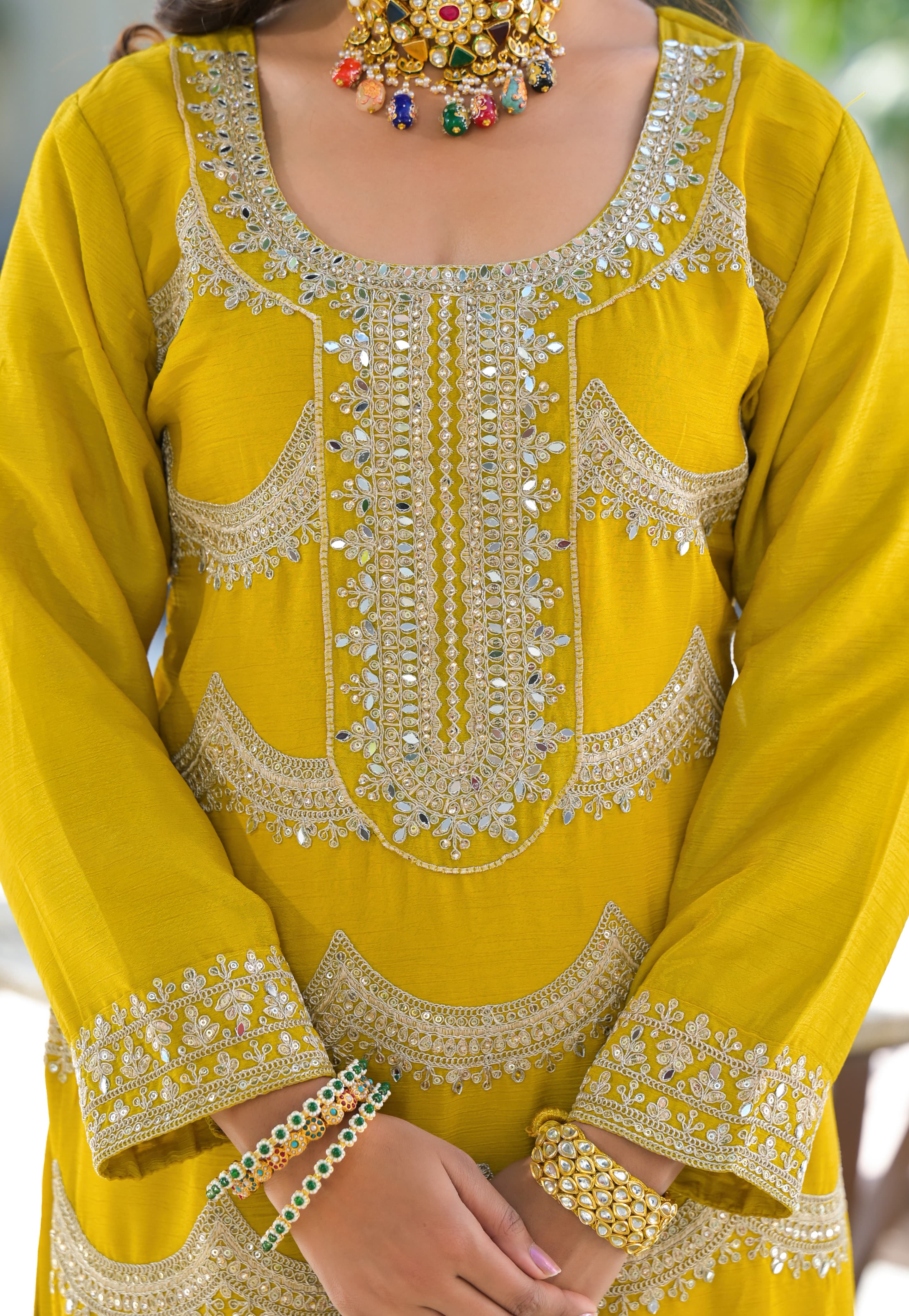 Suvesha Suvesha Garara Set with Hand-Pasted Real Mirror Work – Yellow