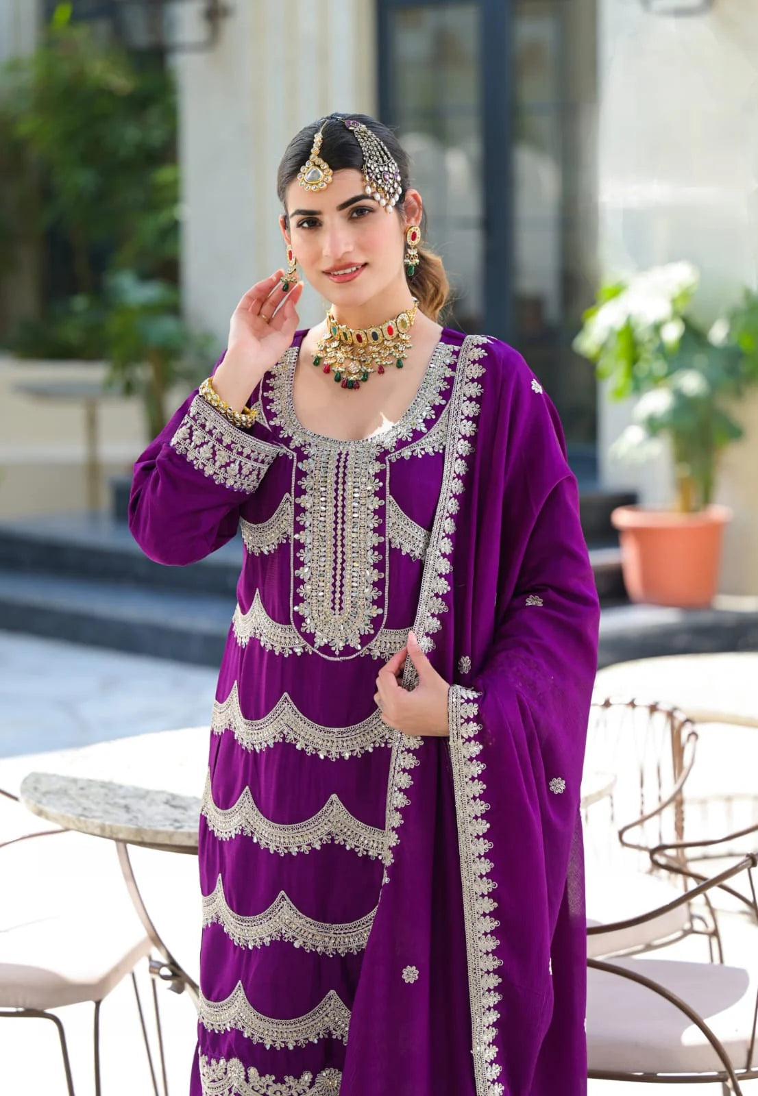 Suvesha Suvesha Garara Set with Hand-Pasted Real Mirror Work – Dark Purple