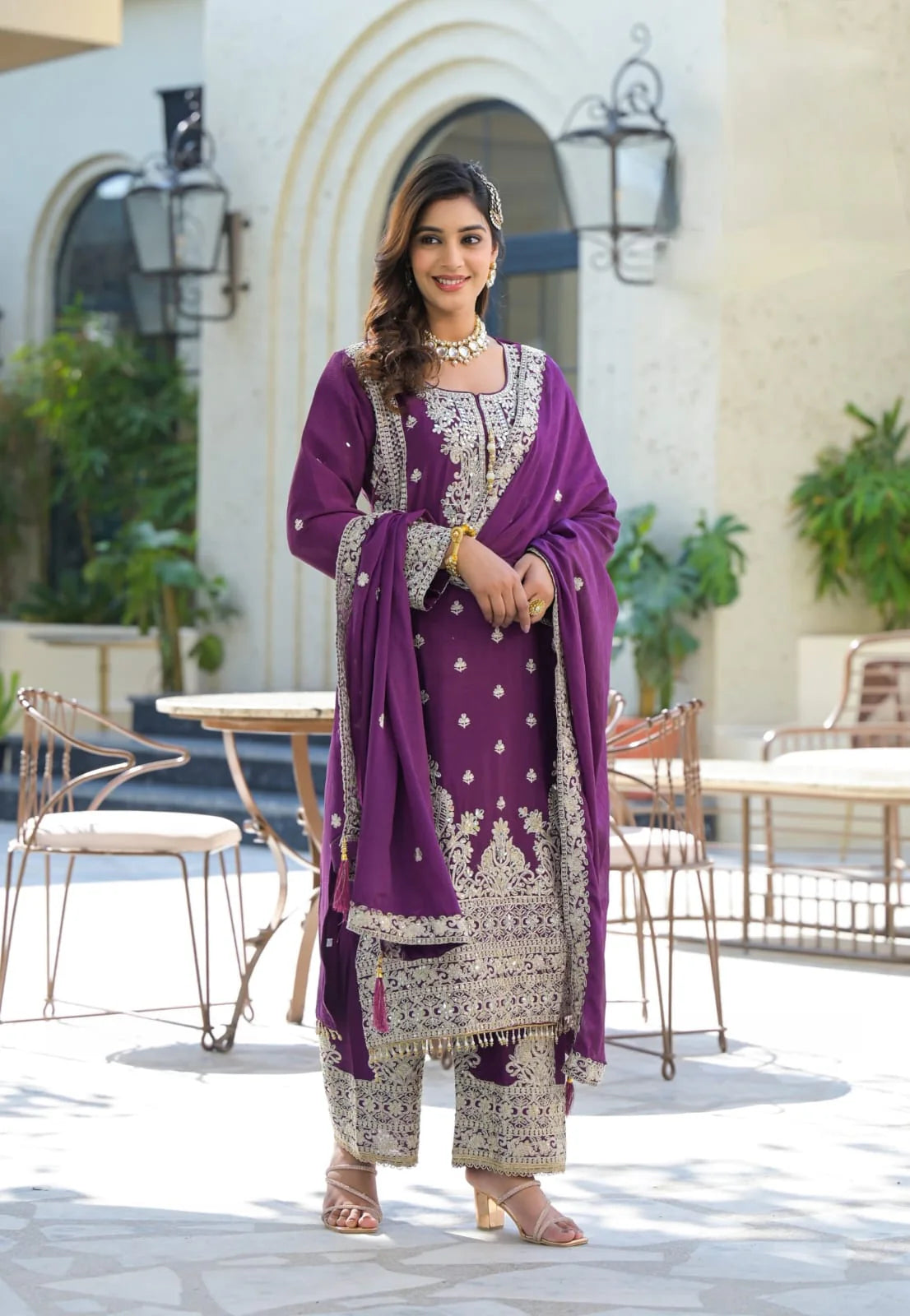 Suvesha Suvesha Plazzo Set with Hand-Pasted Real Mirror Work – Dark Purple