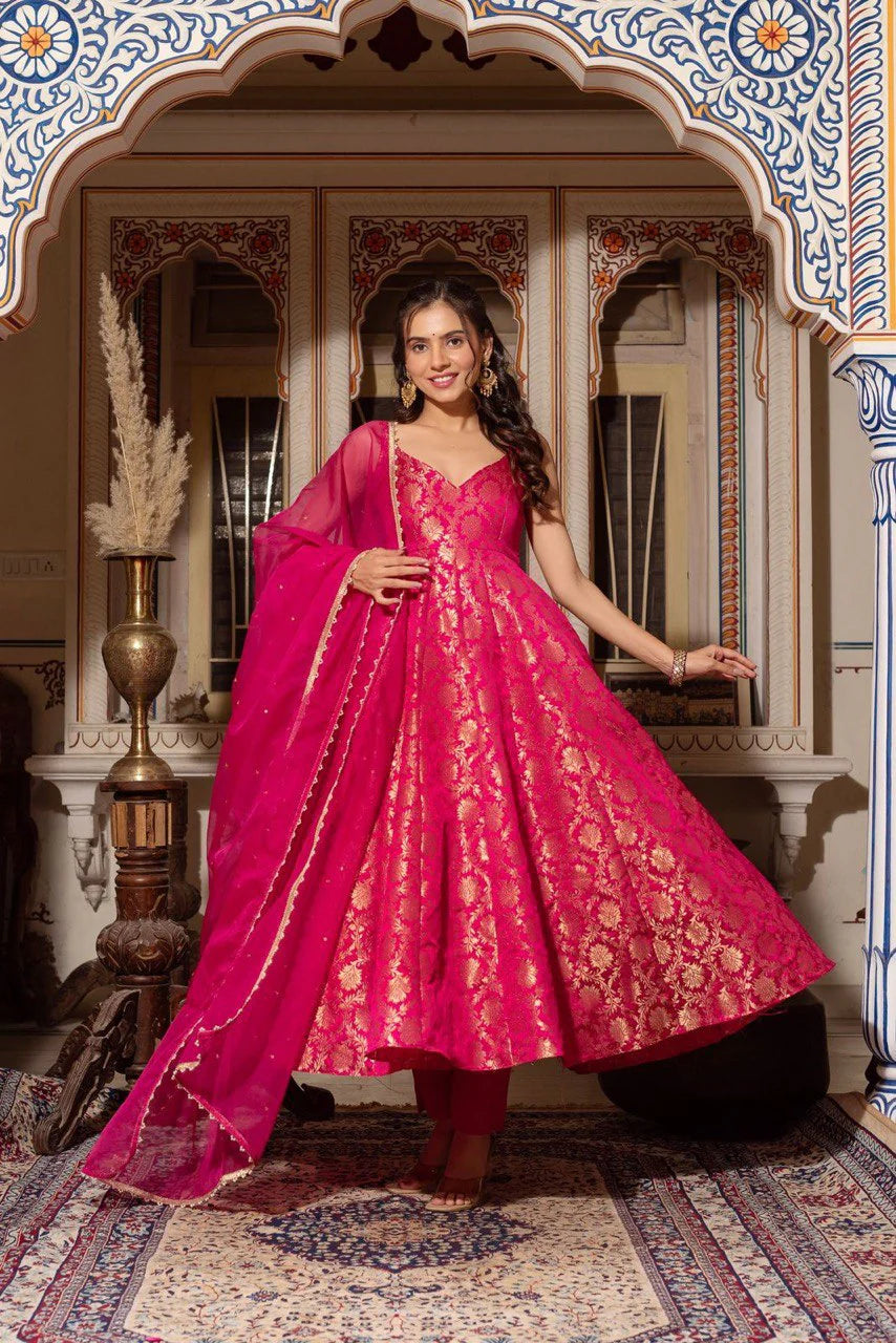 Suvesha Designer Anarkali Suit Set - Hot Pink