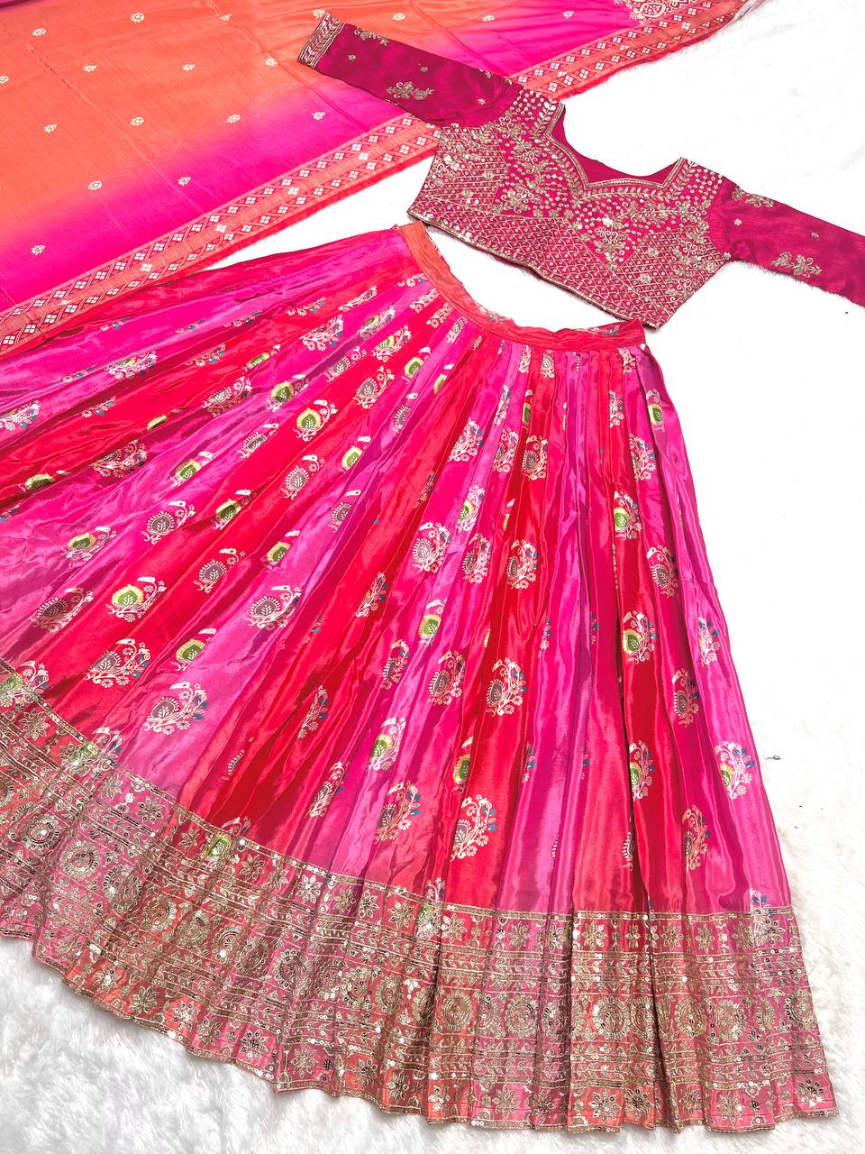 Suvesha Ready To Wear Lehenga Choli Set With Full Heavy Embroidery Sequence Work - Multicolour