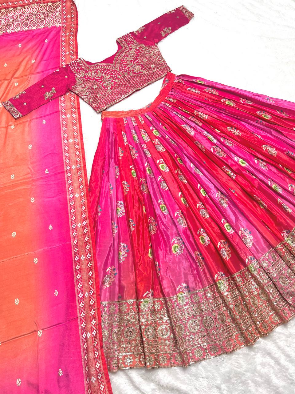 Suvesha Ready To Wear Lehenga Choli Set With Full Heavy Embroidery Sequence Work - Multicolour