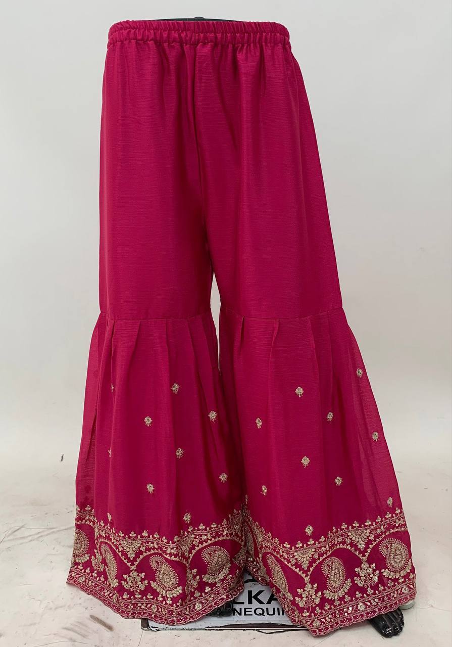 Suvesha EXQUISITE CHINON GARARA SUIT SET WITH HEAVY EMBROIDERY - HOT PINK