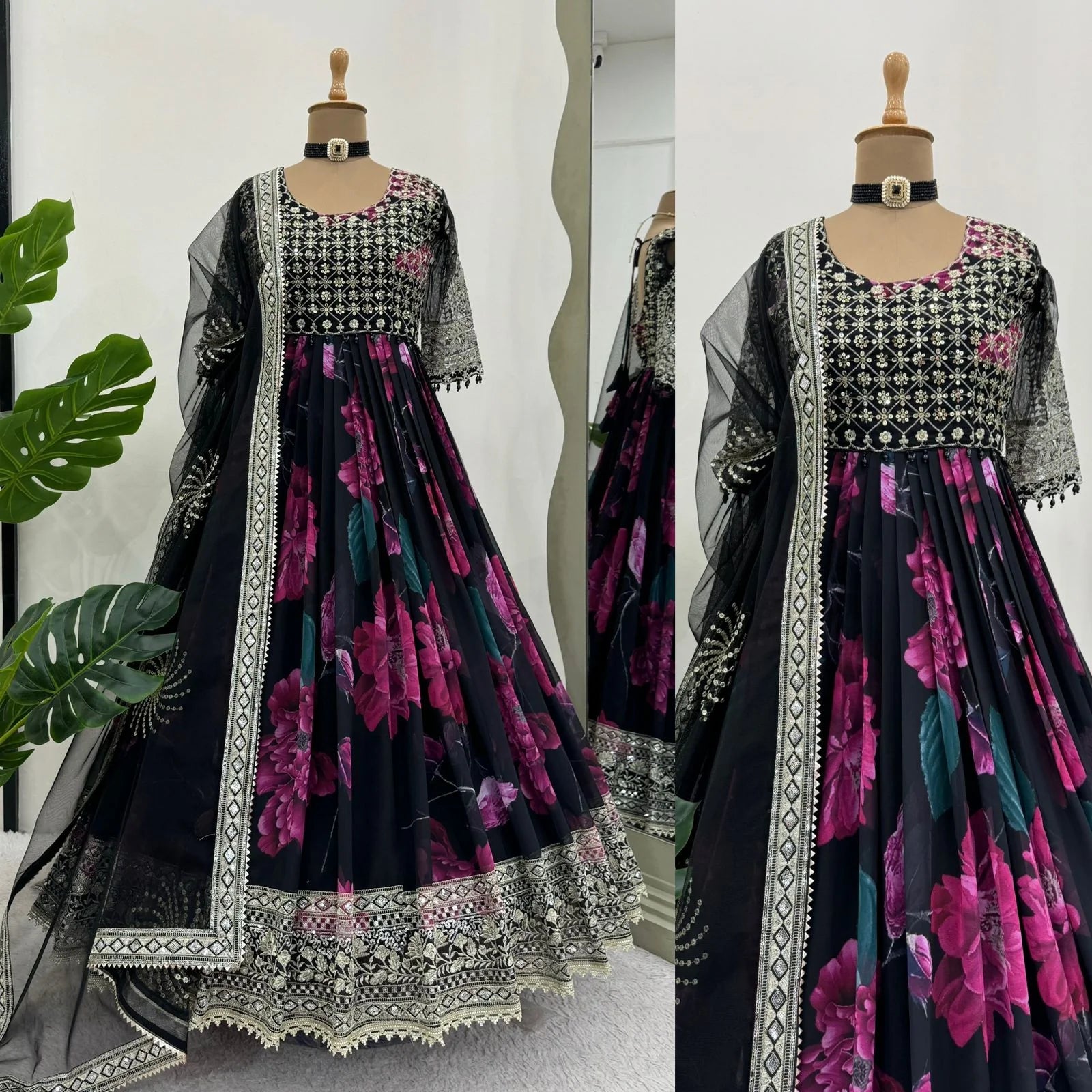 Suvesha Designer Anarkali Suit Set - Black