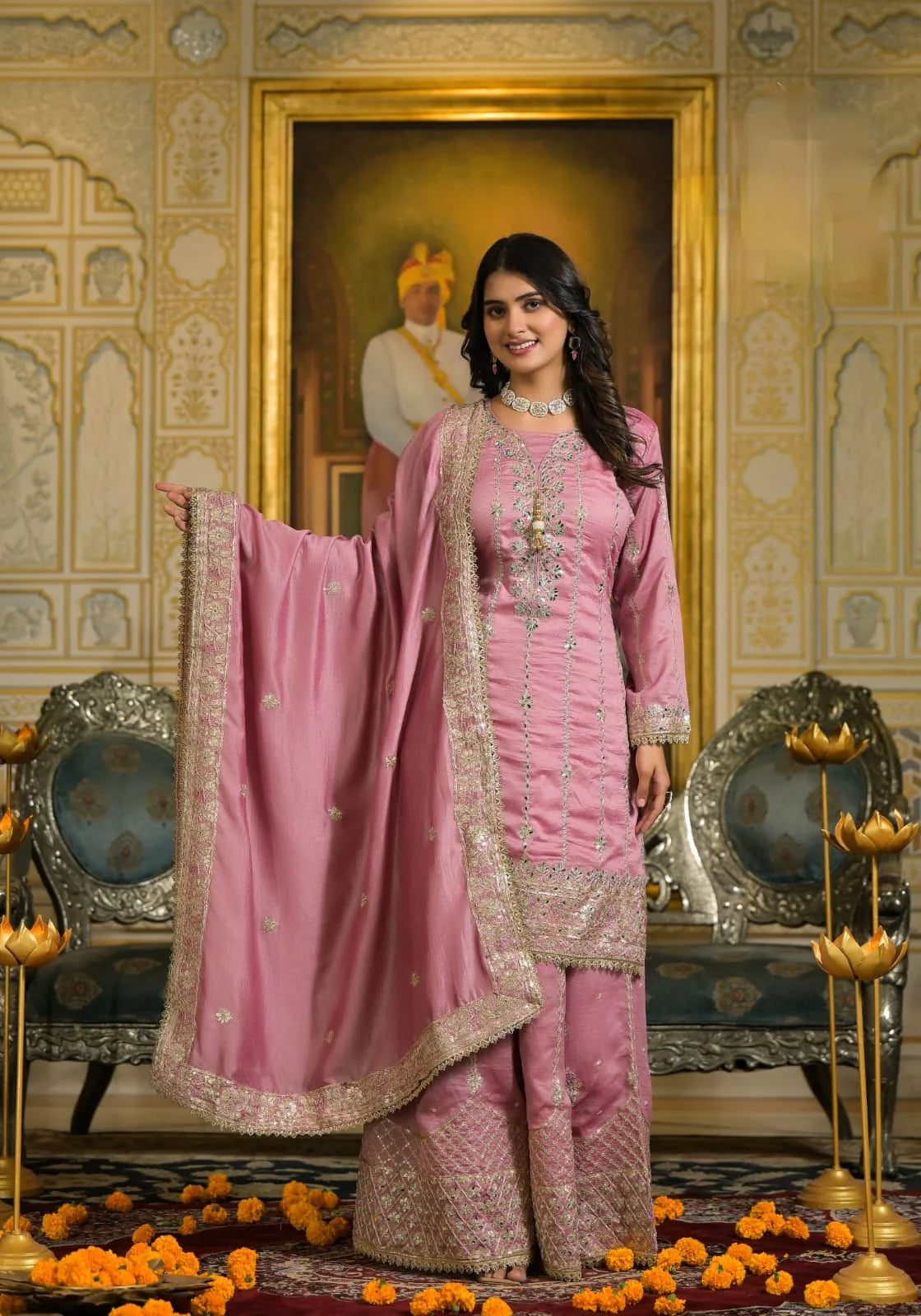 Suvesha Sharara Set With Heavy Embroidery - Pink