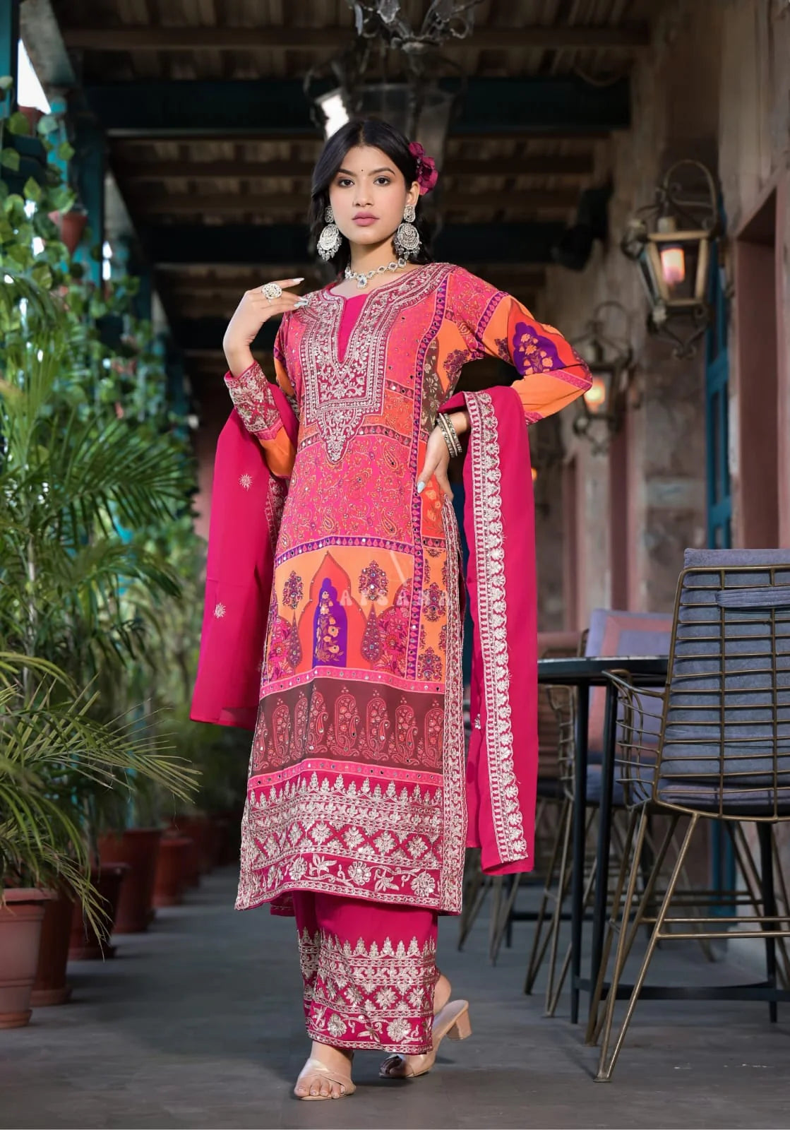 Suvehsa Pakistani Style Plazzo Suit With Dupatta - Multi Color