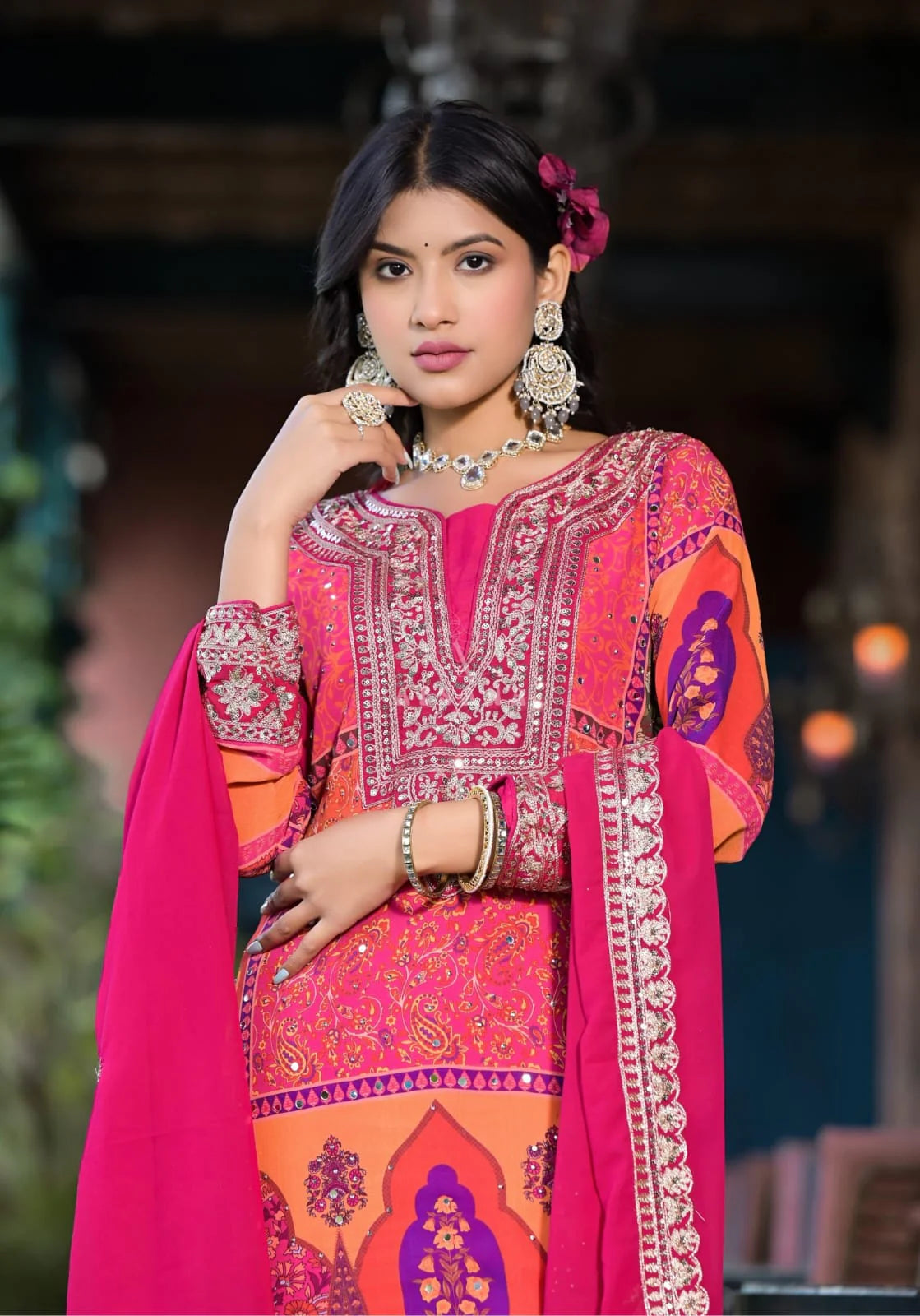 Suvehsa Pakistani Style Plazzo Suit With Dupatta - Multi Color