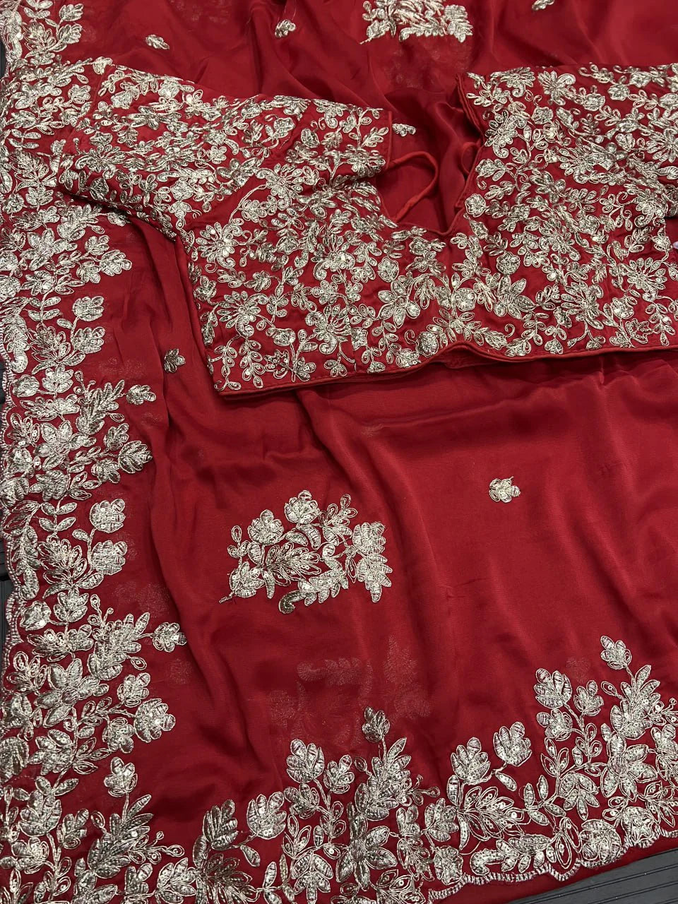 Suvesha Designer Saree With Heavy Embroidery Work & Ready To Wear Blouse - Mehroon