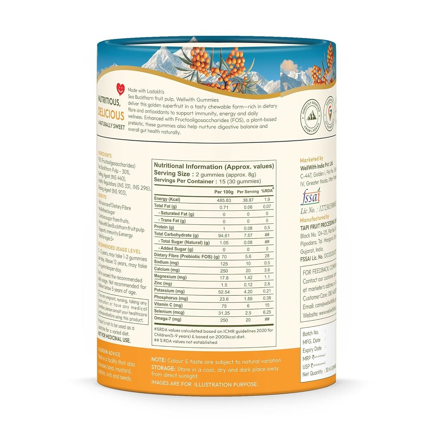 Wellwith Sea buckthorn Vitamin C Rich, multivitamin supplement, Immunity Gummies