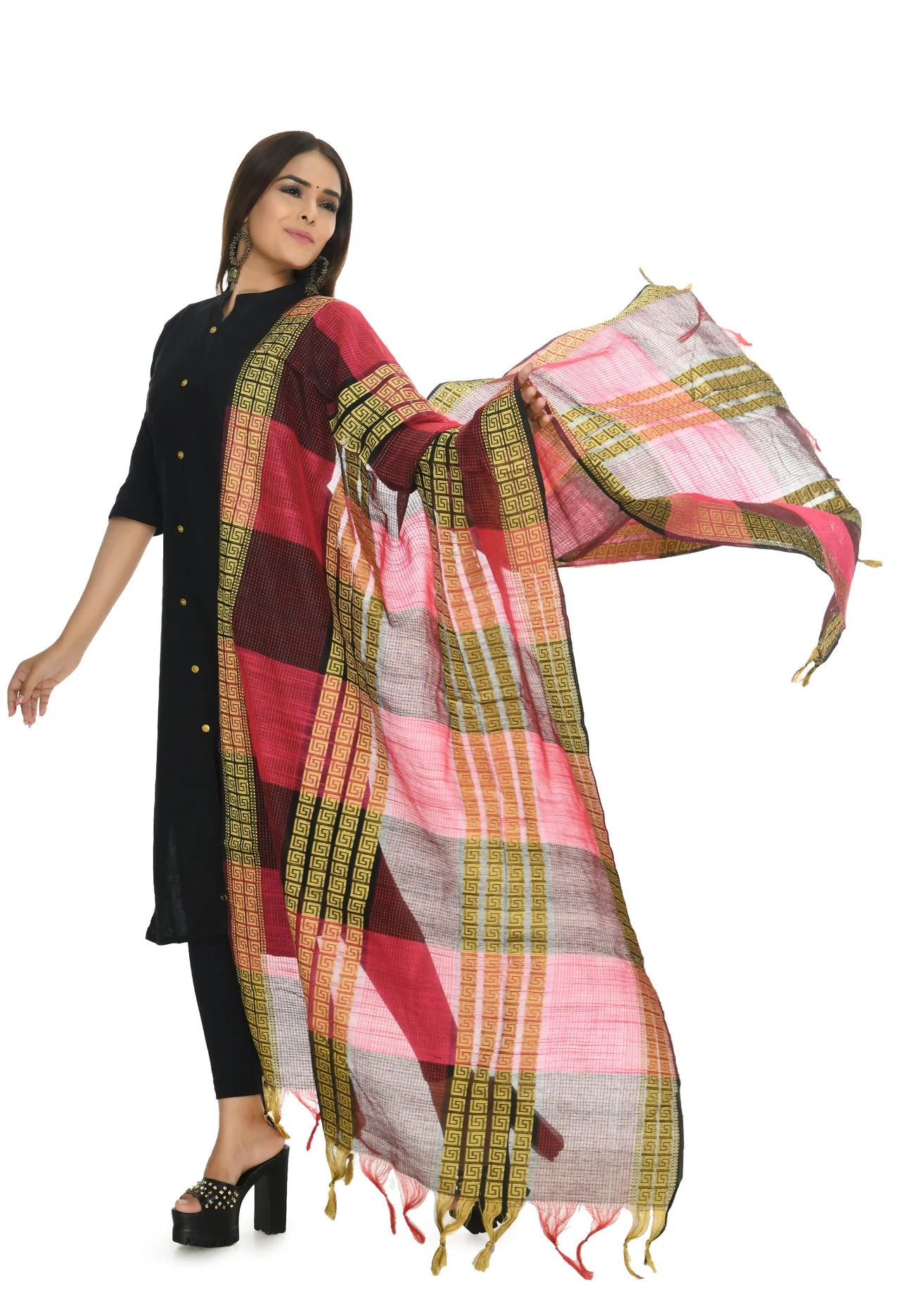 Mominos Fashion Moeza Handloom Cotton Rani Tone Dupatta