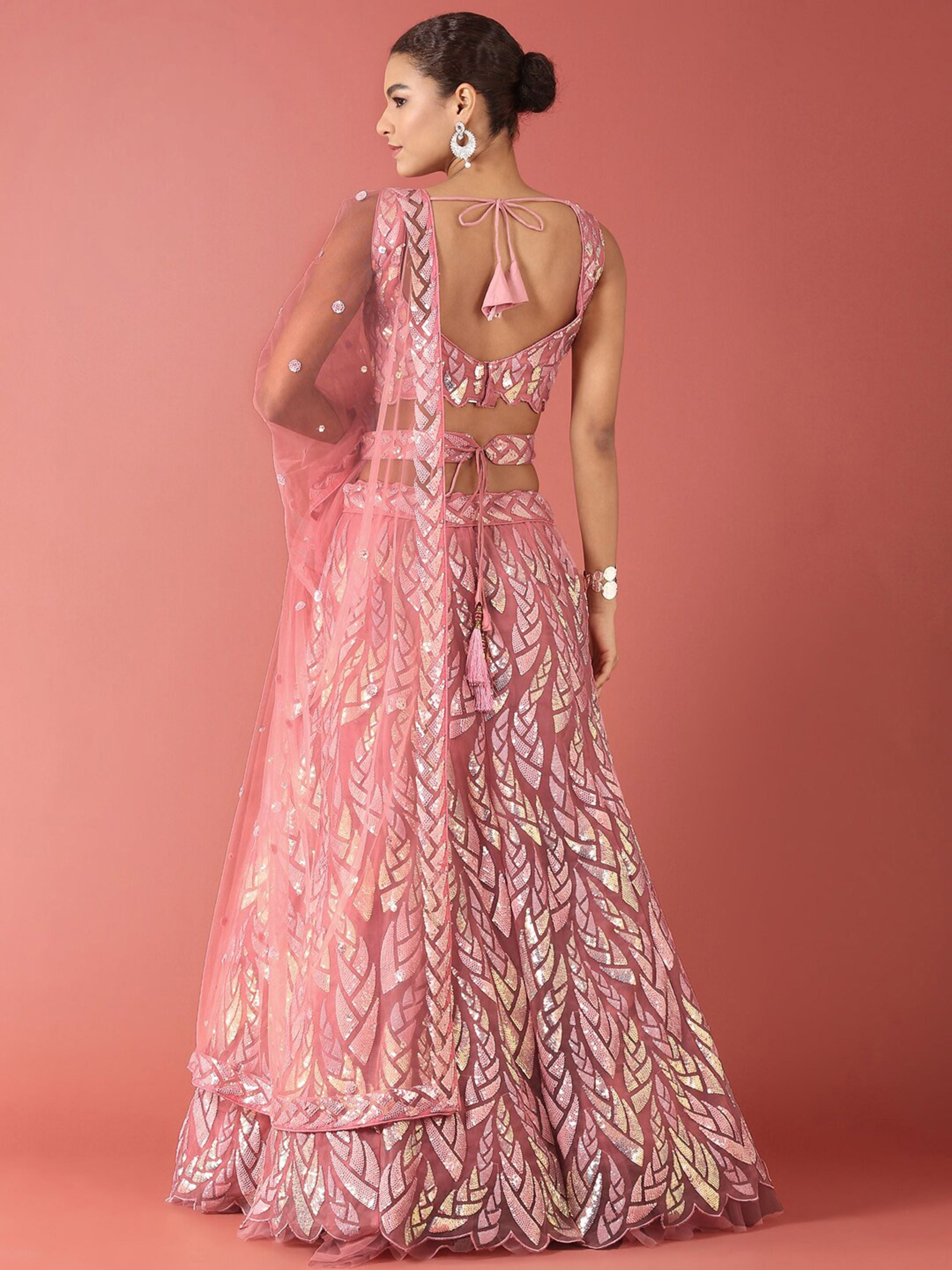 Aastha fashion Pink Soft net lehanga blouse fabric Multiple Sequins, Thread Embroidery Work