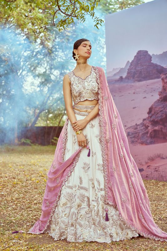 Aastha fashion Off White Viscose Rayon lehanga blouse Sequinned Work