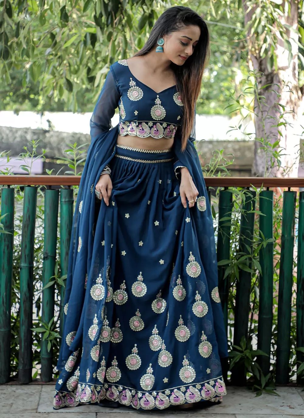 Aastha fashion Blue Georgette lehanga blouse Embroidered work - Prithvi Mart