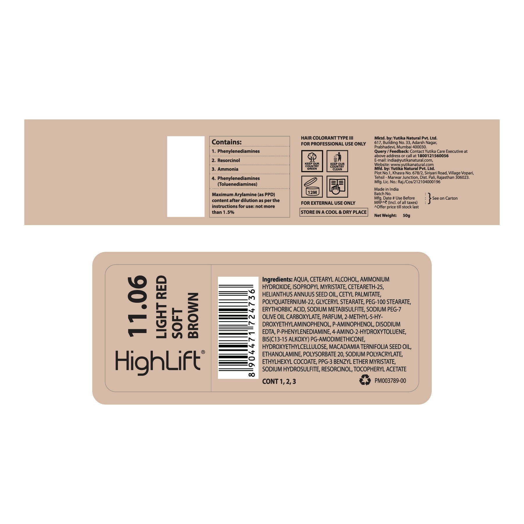 Yuthika Professional High lift Creme Hair Colour 11.06 Light Red Soft Brown