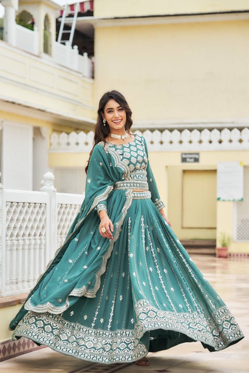 Aastha Sea Green Fox Georgette with Gown Heavy 7mm Sequence Work