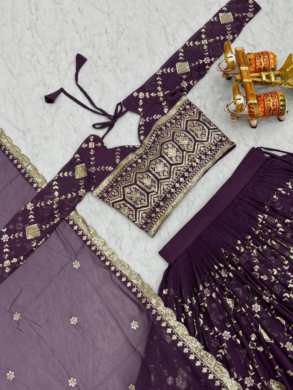 Aastha fashion Purple Heavy Fox Georgette lehanga blouse Embroidery Sequence Work