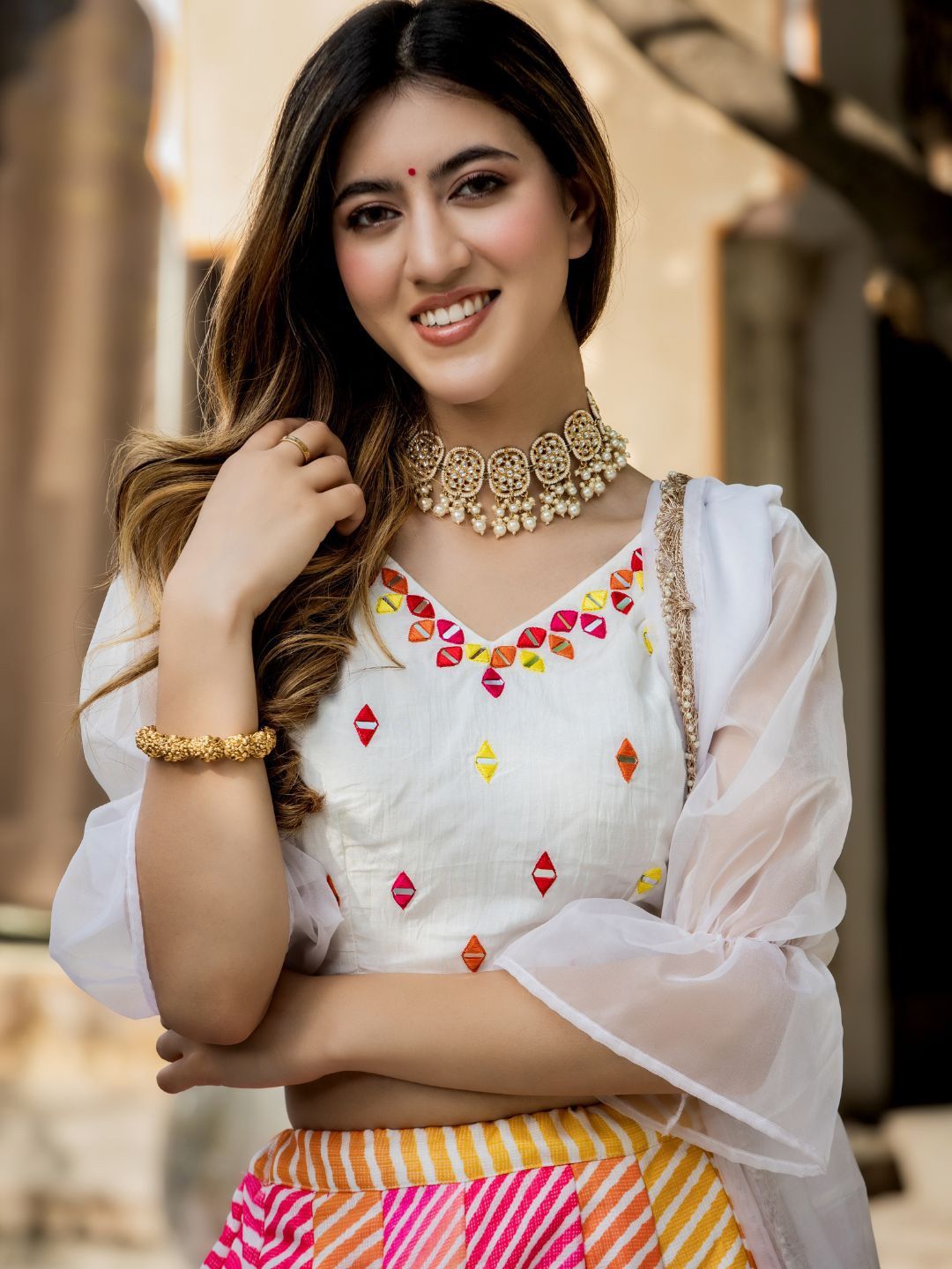 Aastha fashion Multi color Organza lehanga blouse fabric Floral Digital Print with Embroidery Work