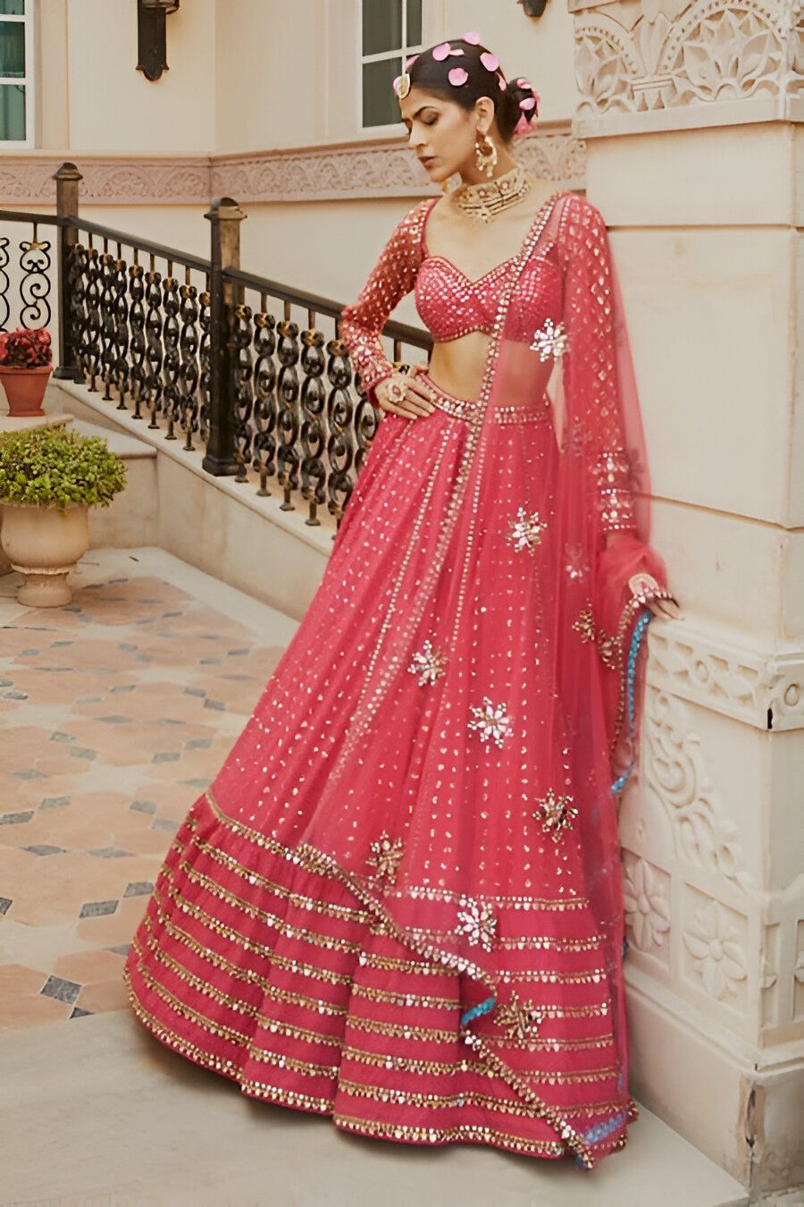 Aastha fashion red Lehenga Choli with faux georgette blouse fabric