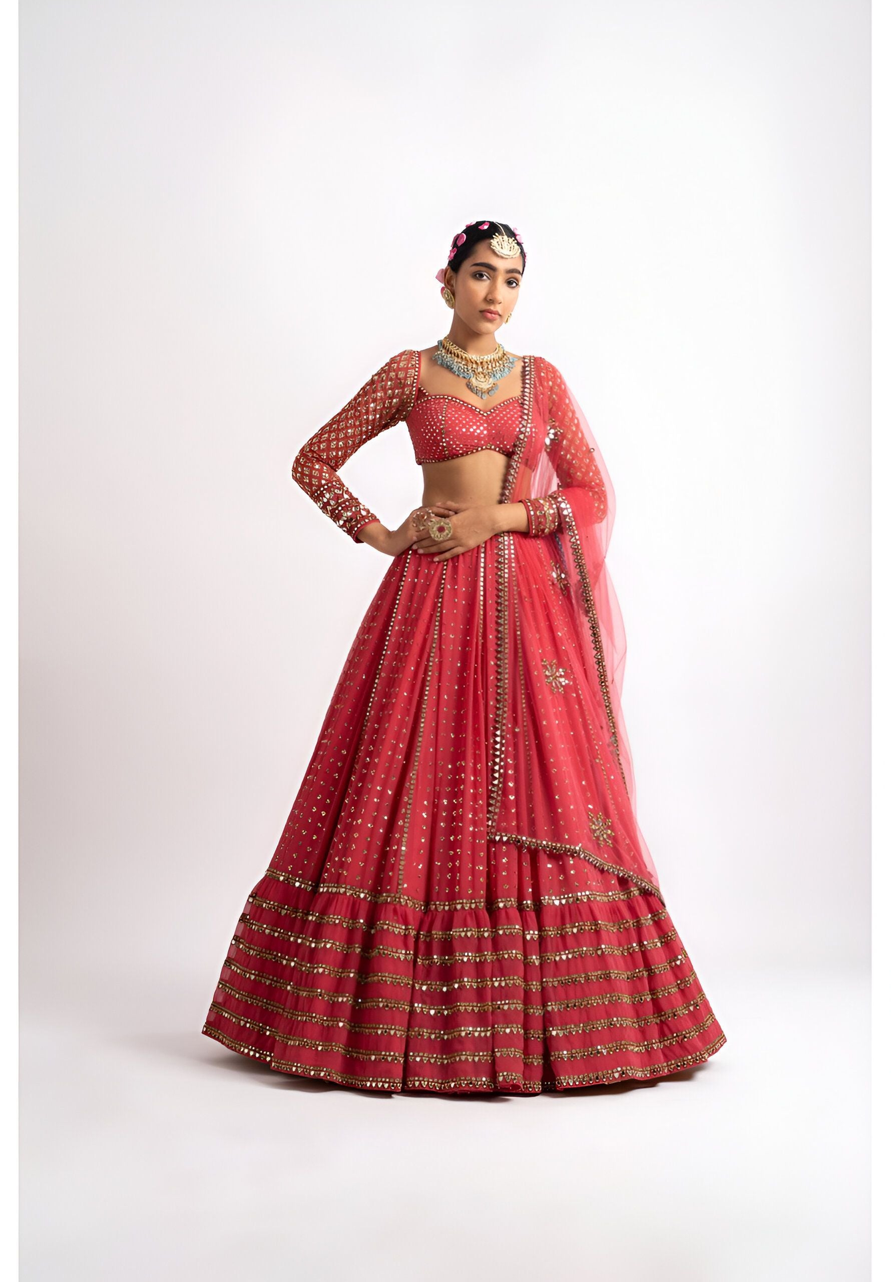 Aastha fashion red Lehenga Choli with faux georgette blouse fabric