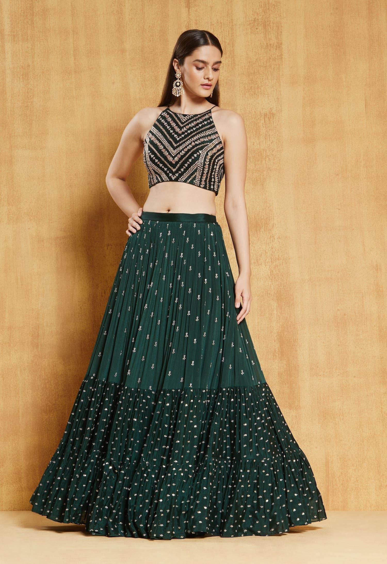 Aastha fashion Green Foux Georgette lehanga blouse Embroidery Work