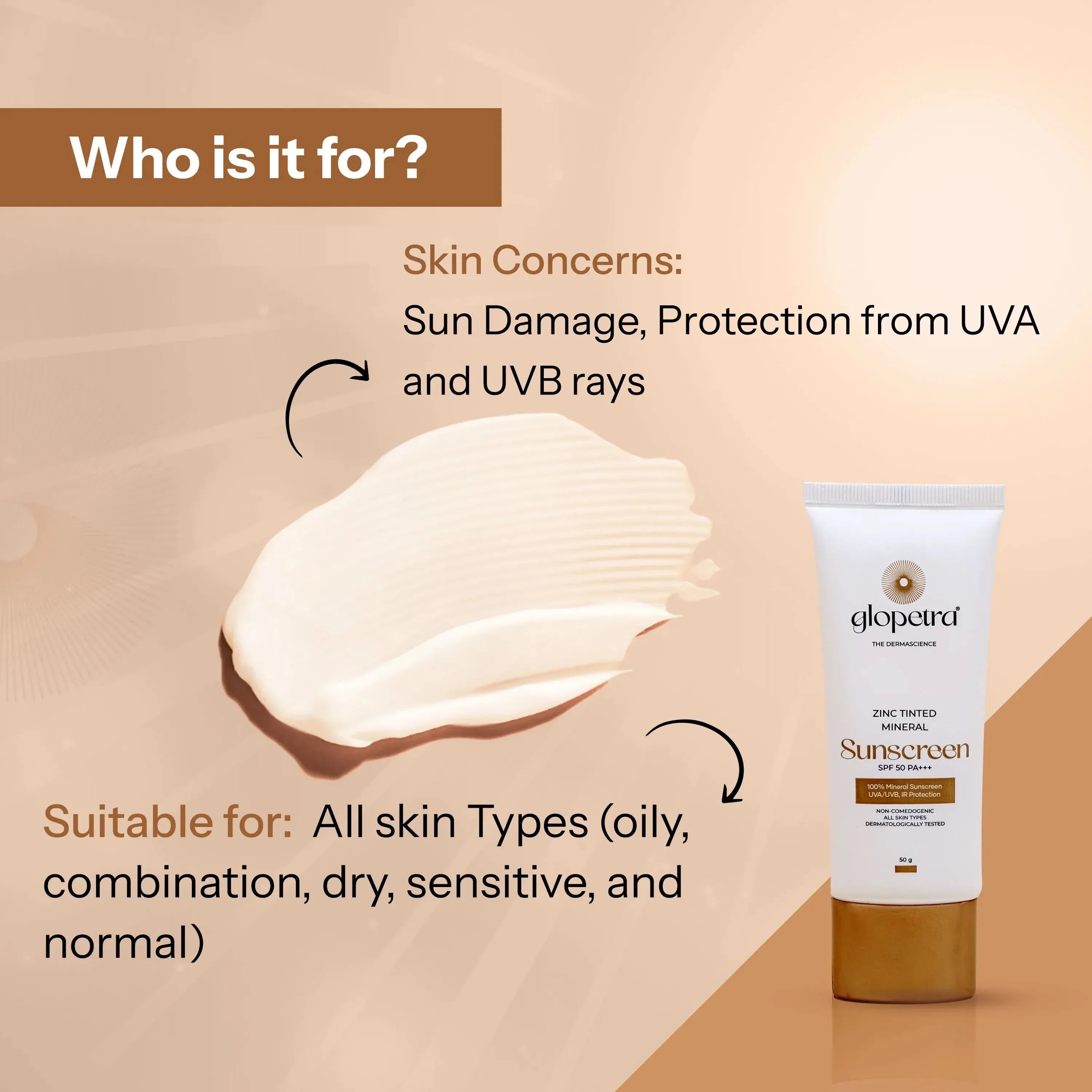 Glopetra Zinc Tinted Mineral Sunscreen Spf 50 Pa+++