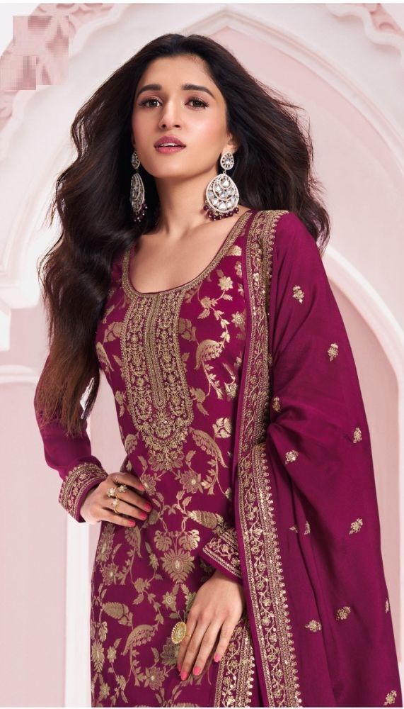Aastha Wine Dupatta with Jacquard Viscose top fabric santoon Bottom fabric