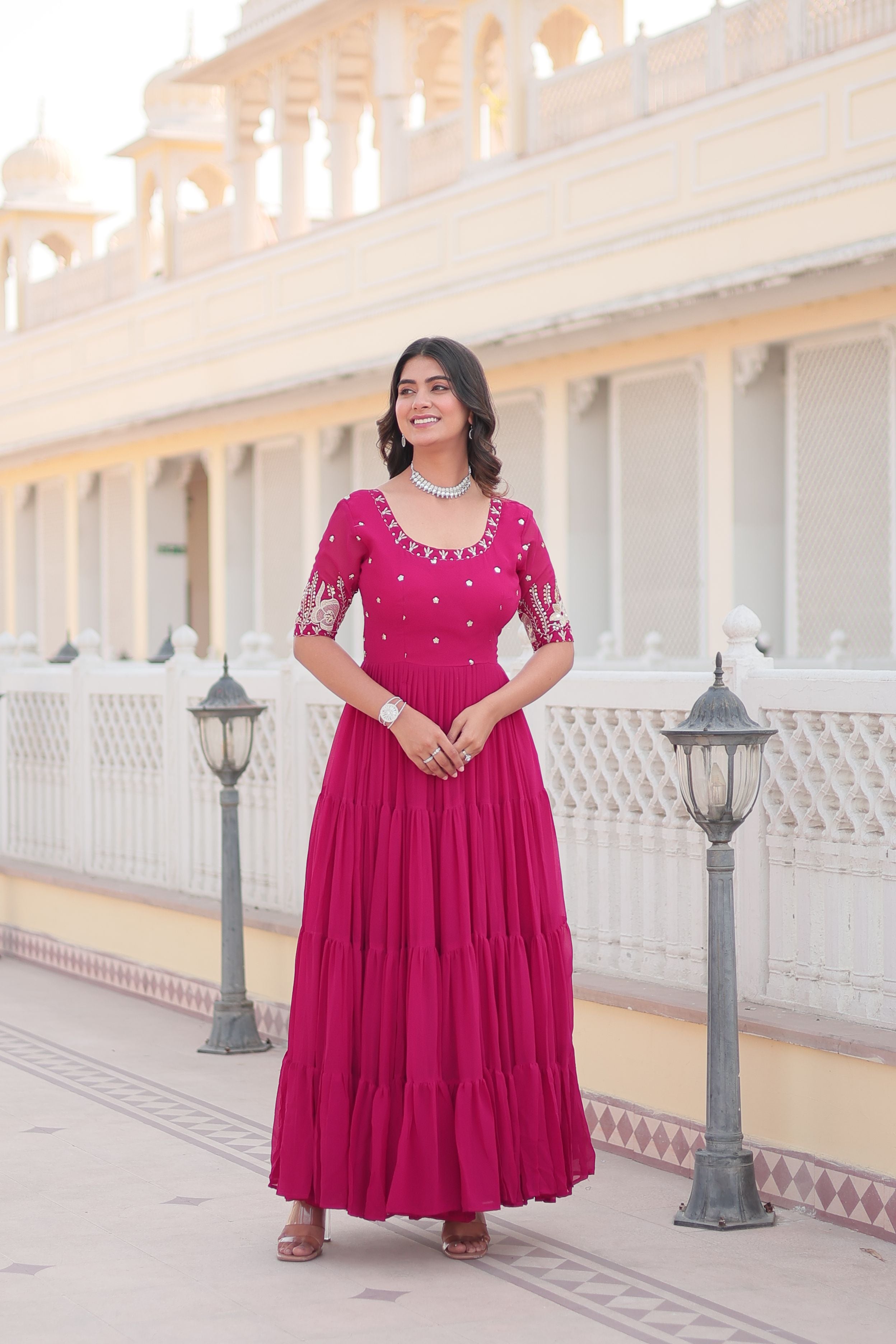 Aastha Magenta Faux Georgette with Embroidery Zari Sequins-work