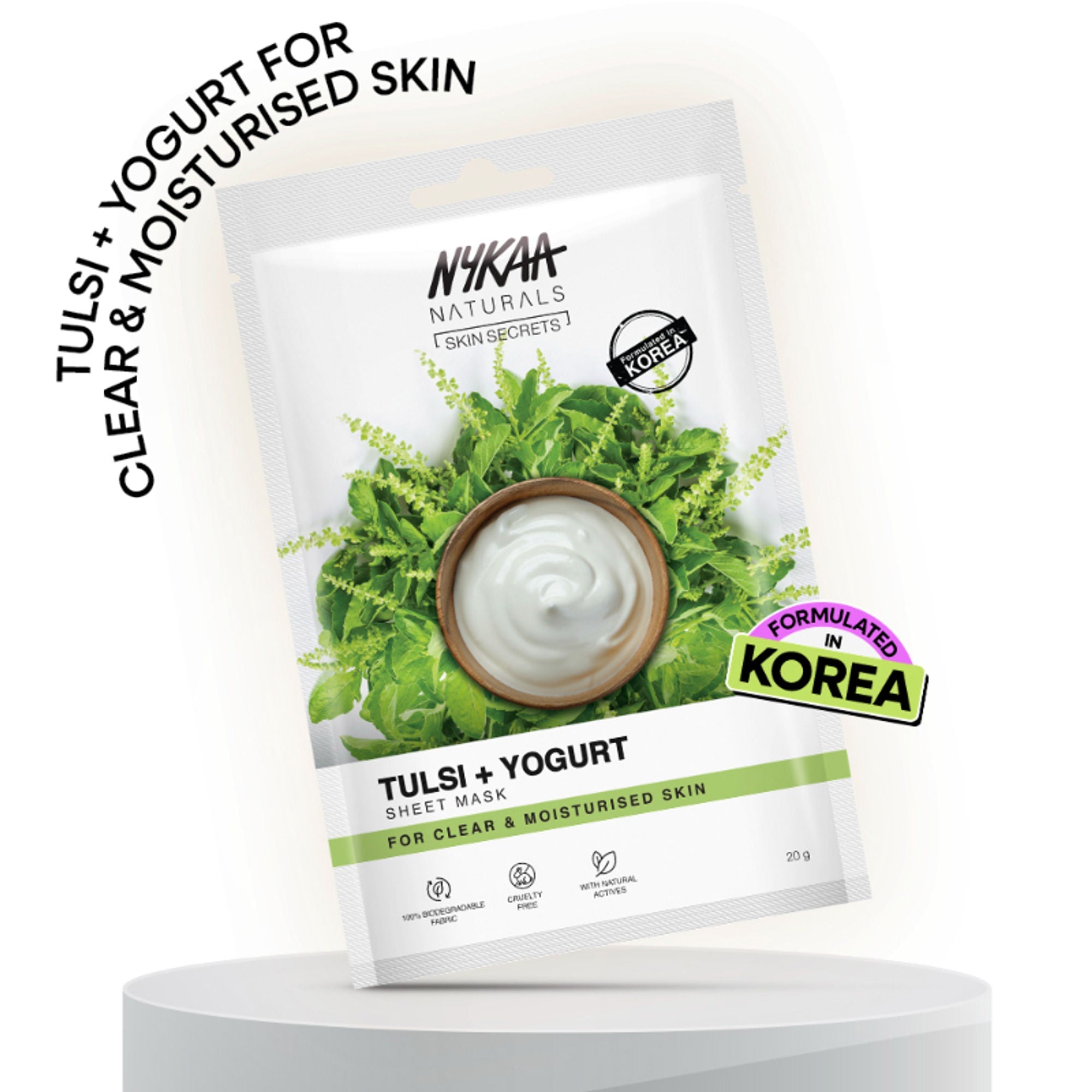 Nykaa Green Tea + Aloe Vera Sheet Mask For Hydrated Skin - Formulated in Korea - For All Skin Types - Tulsi & Yogurt