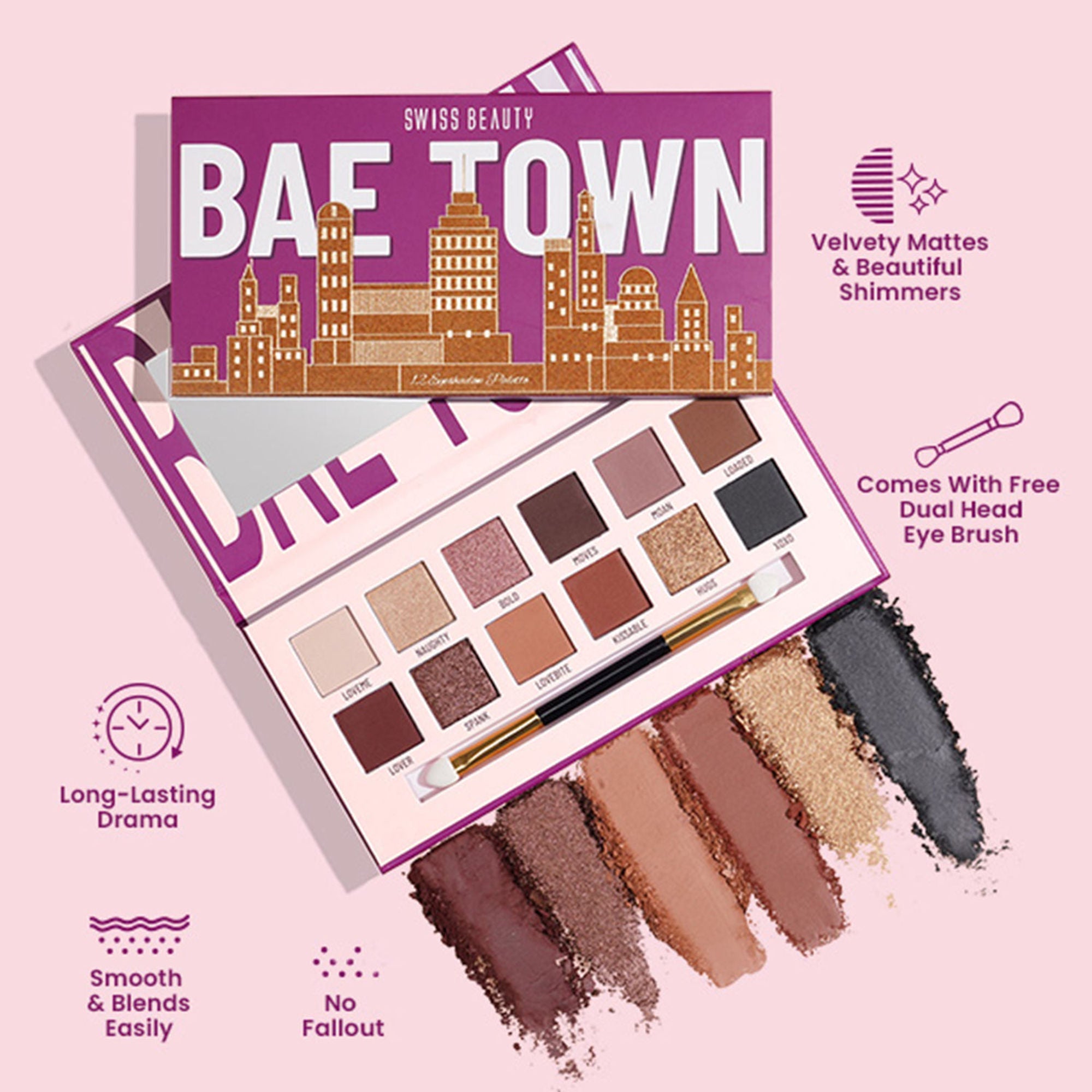 Swiss Beauty Bae Town 12-In-1 Comes Eyeshadow Palette With Eye Brush - 01 Lover Girl