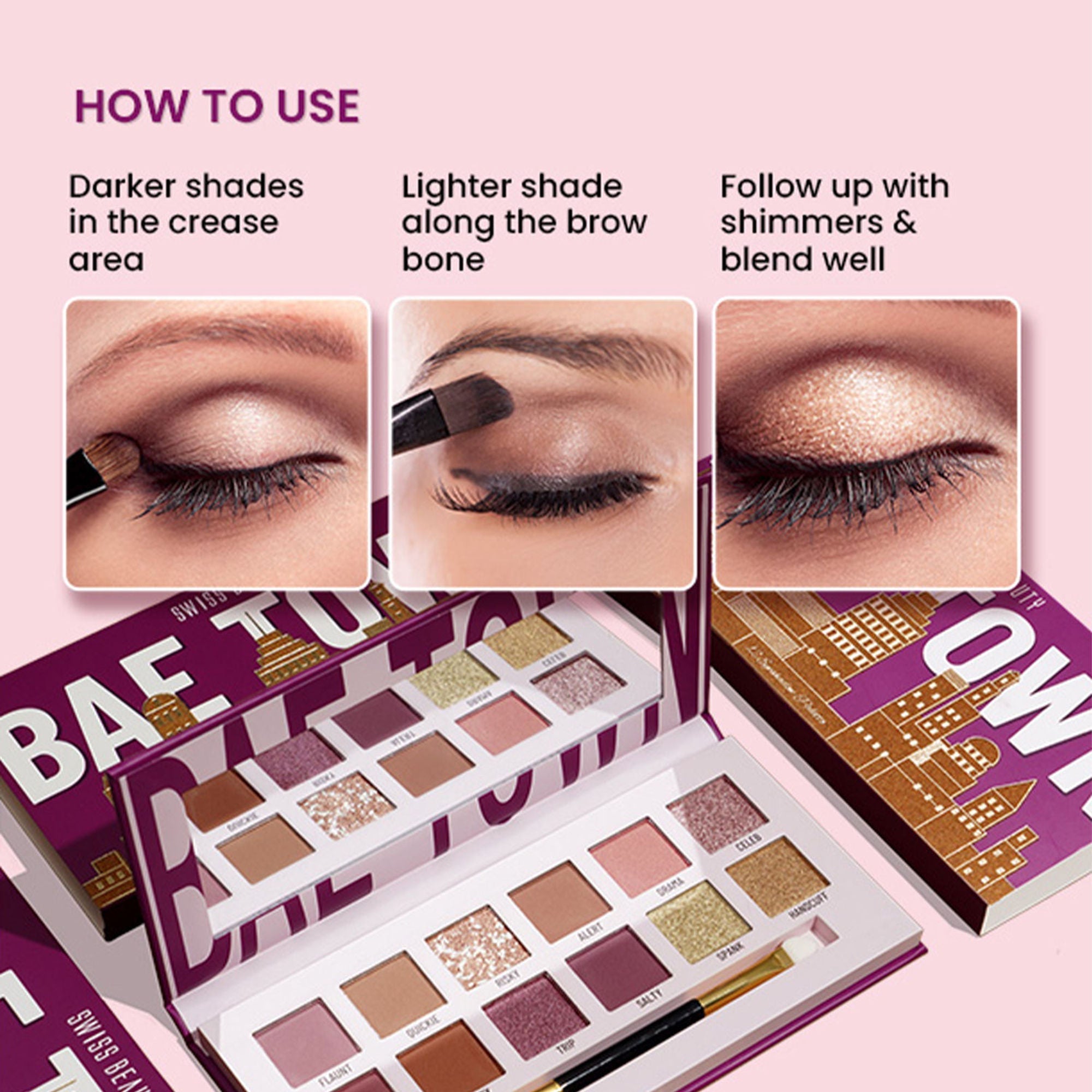Swiss Beauty Bae Town 12-In-1 Comes Eyeshadow Palette With Eye Brush - 01 Lover Girl