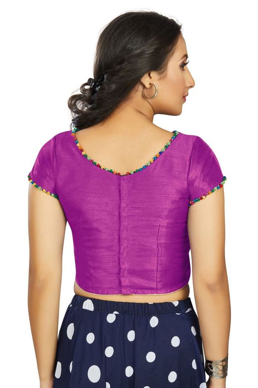 Aastha fashion purple Art Slik Boat Neck Blouse Work Plain