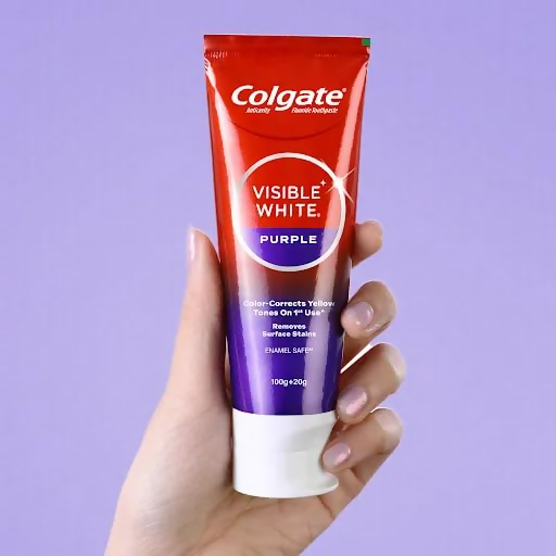 Colgate Visible White Purple Toothpaste For Teeth Whitening Helps Remove Surface Stains, Whitens Yellow