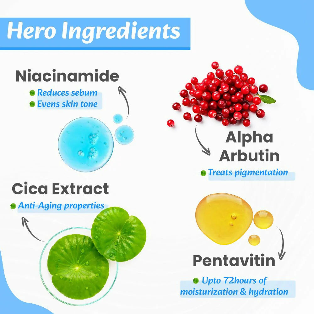 WildOak 10% Niacinamide Alpha Arbutin Cica Face Serum | Reduces Sebum Pigmentation, Evens Skin Tone & Minimises Pores | Skin Brightening & Acne Scar | 30ml