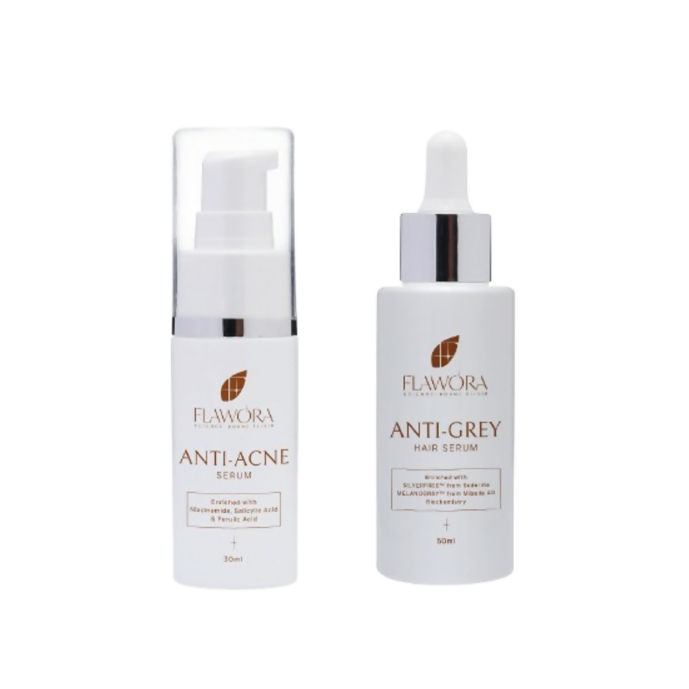 Flawora Set of Anti-Grey Hair Serum and Anti Acne Serum