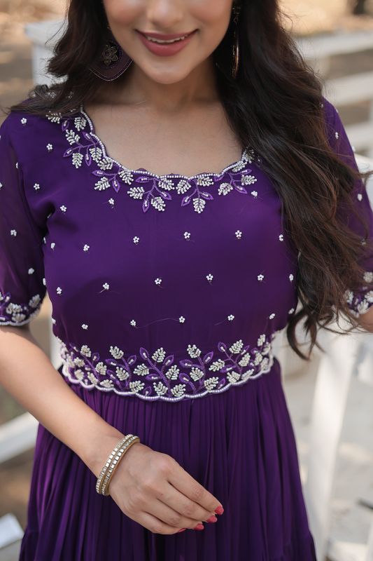 Aastha Purple Faux Blooming with Gown Embroidery Beads embroidery-work