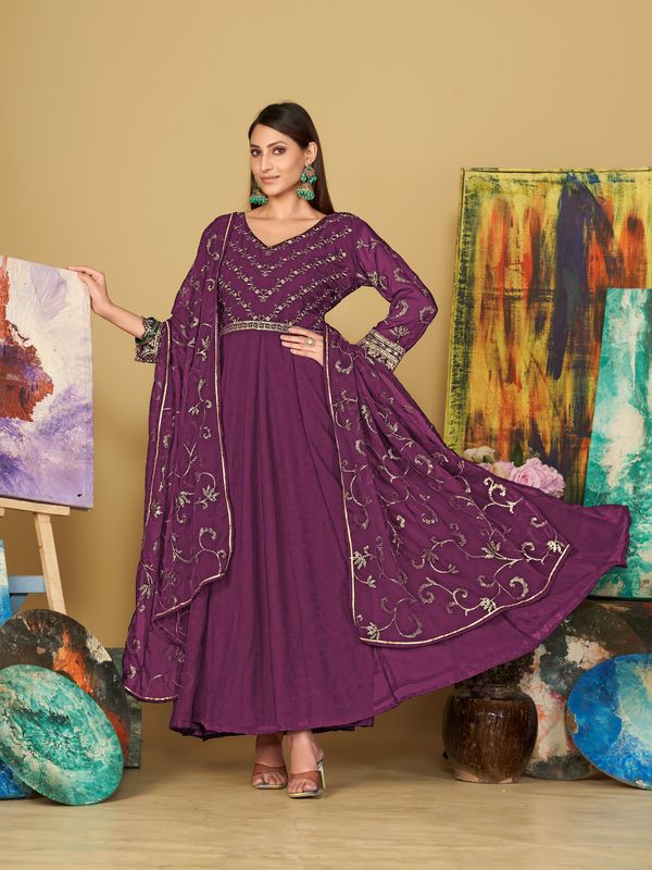 Aastha Purple with Net top fabric Santoon Net Bottom fabric