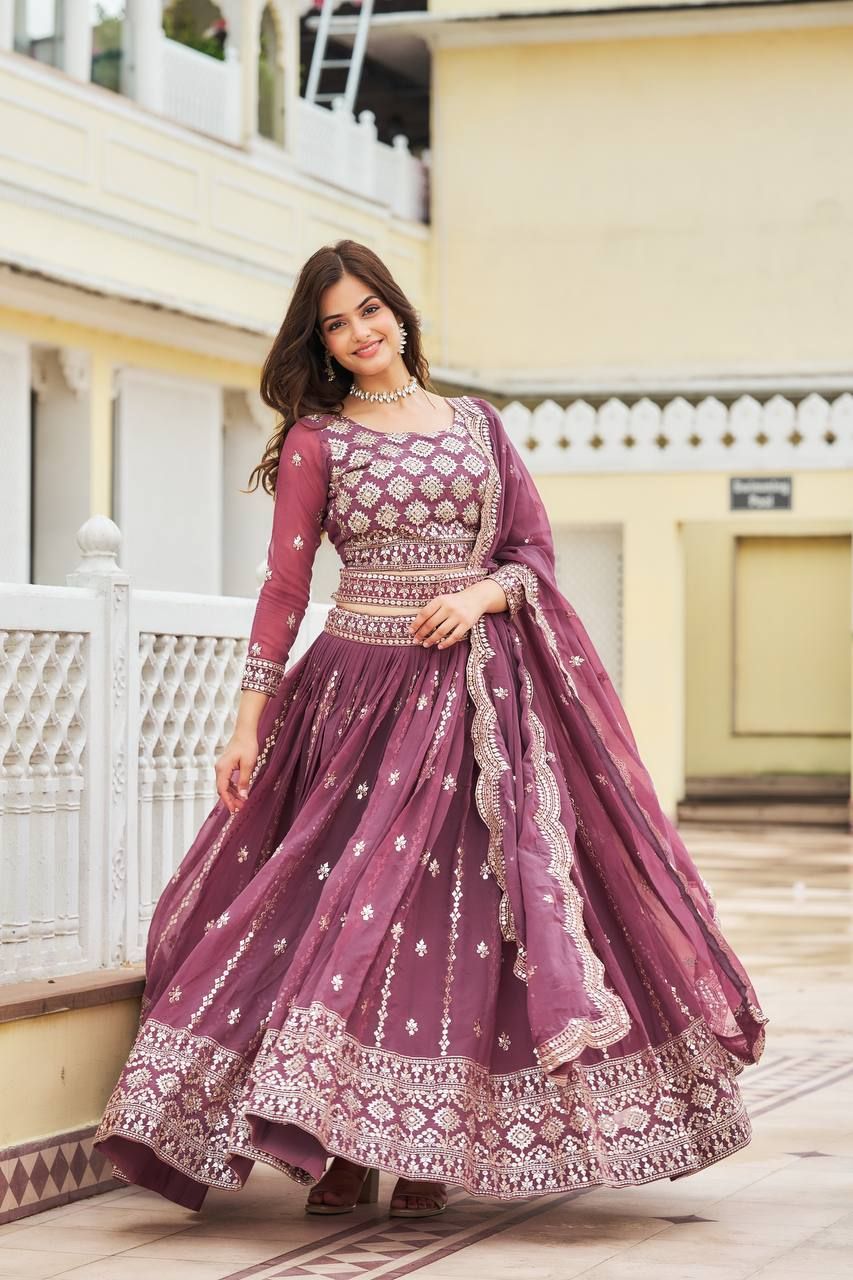 Aastha Dusty Rose Green Fox Georgette with Gown Heavy 7mm Sequence Work
